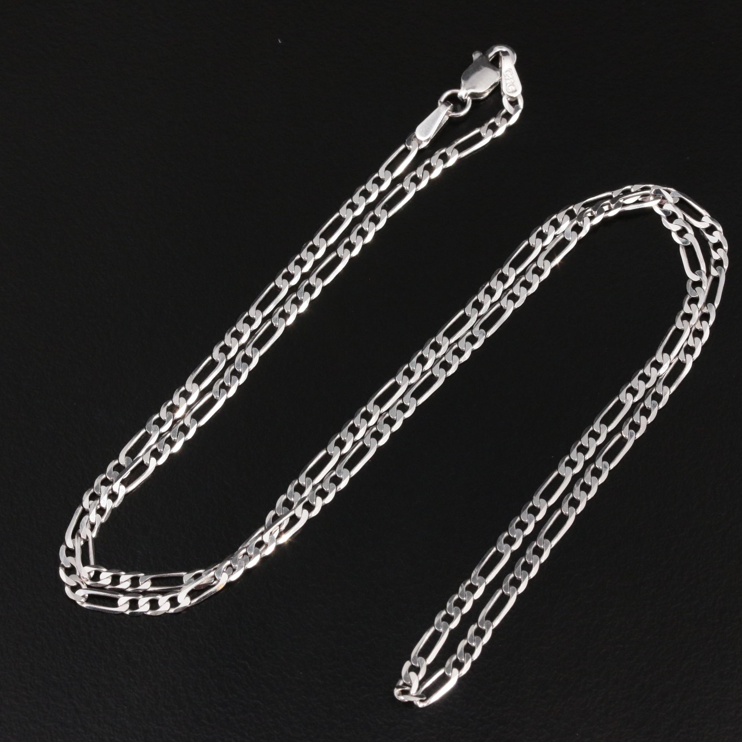 14K White Gold Figaro Link Chain