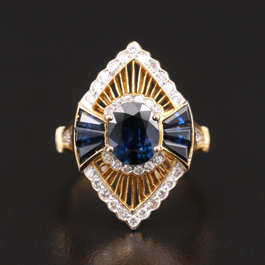 18K Sapphire and Diamond Navette Ring