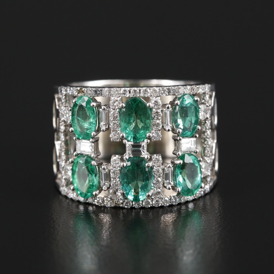 18K White Gold Emerald and Diamond Ring