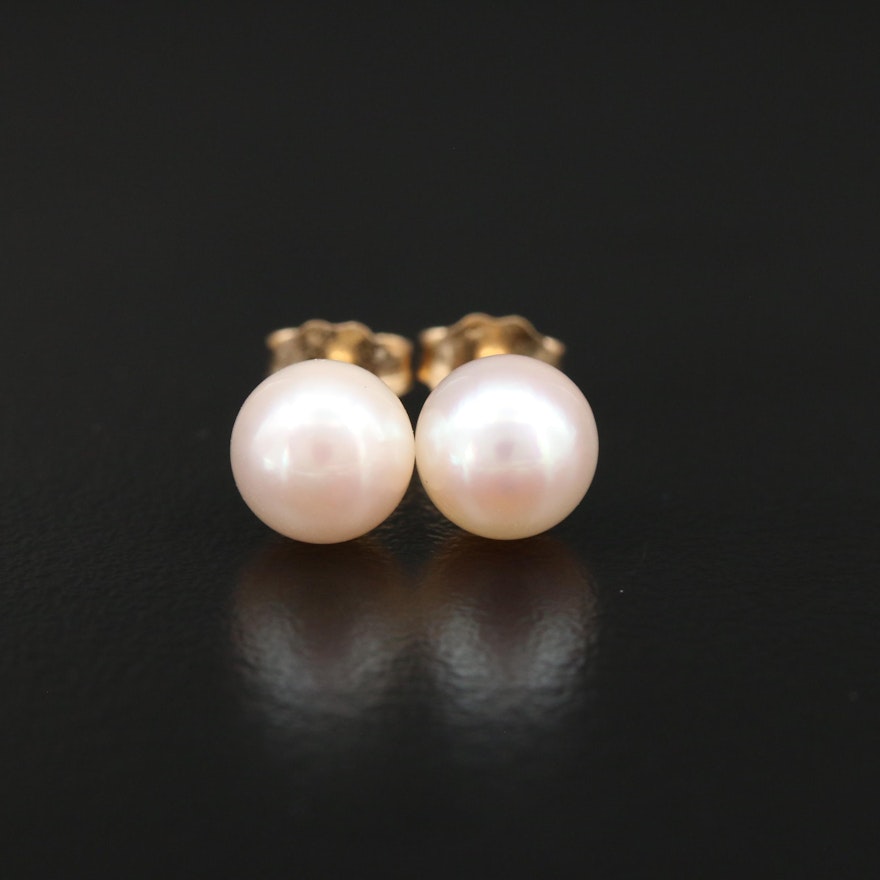 14K Yellow Gold Pearl Stud Earring