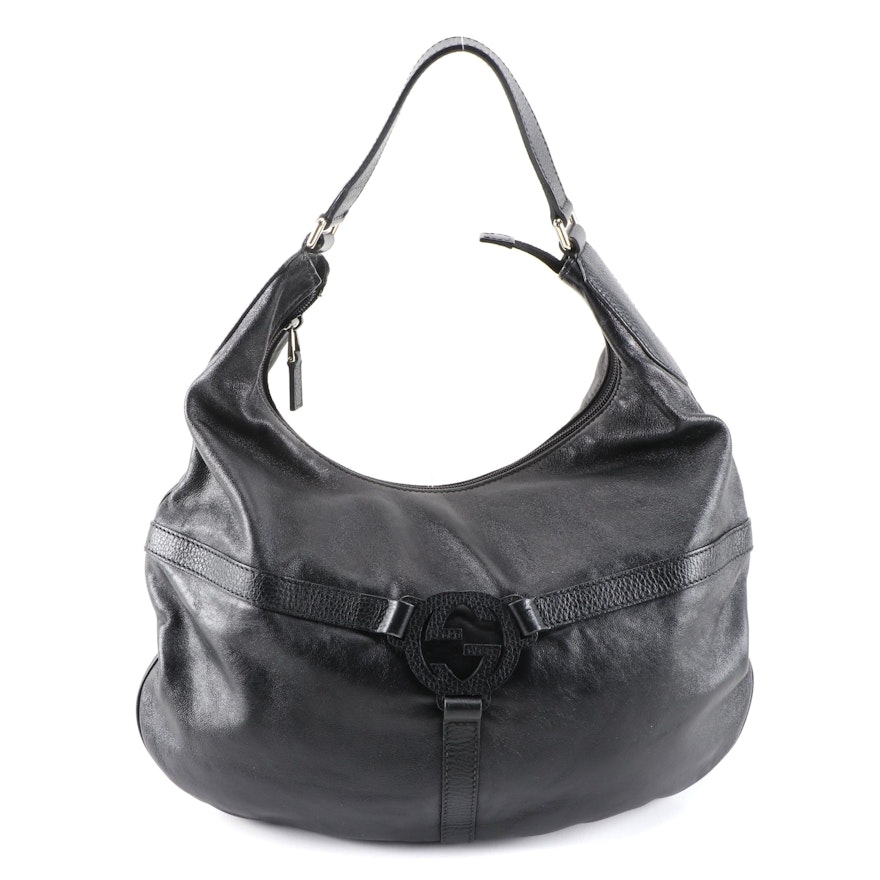 Gucci Reins Hobo Bag in Black Grained Leather