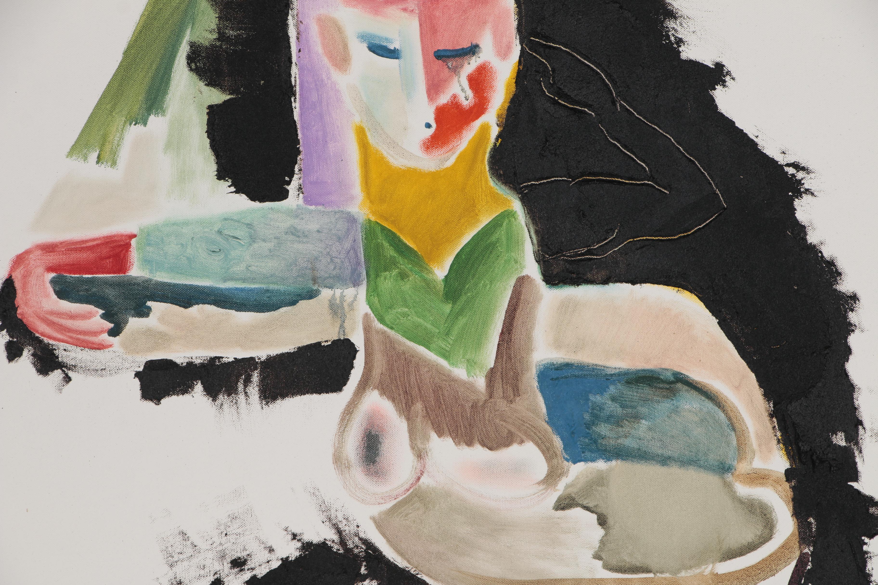 Philip the Transplant Monumental Mixed Media Painting with Tar "Cubist Dancer"