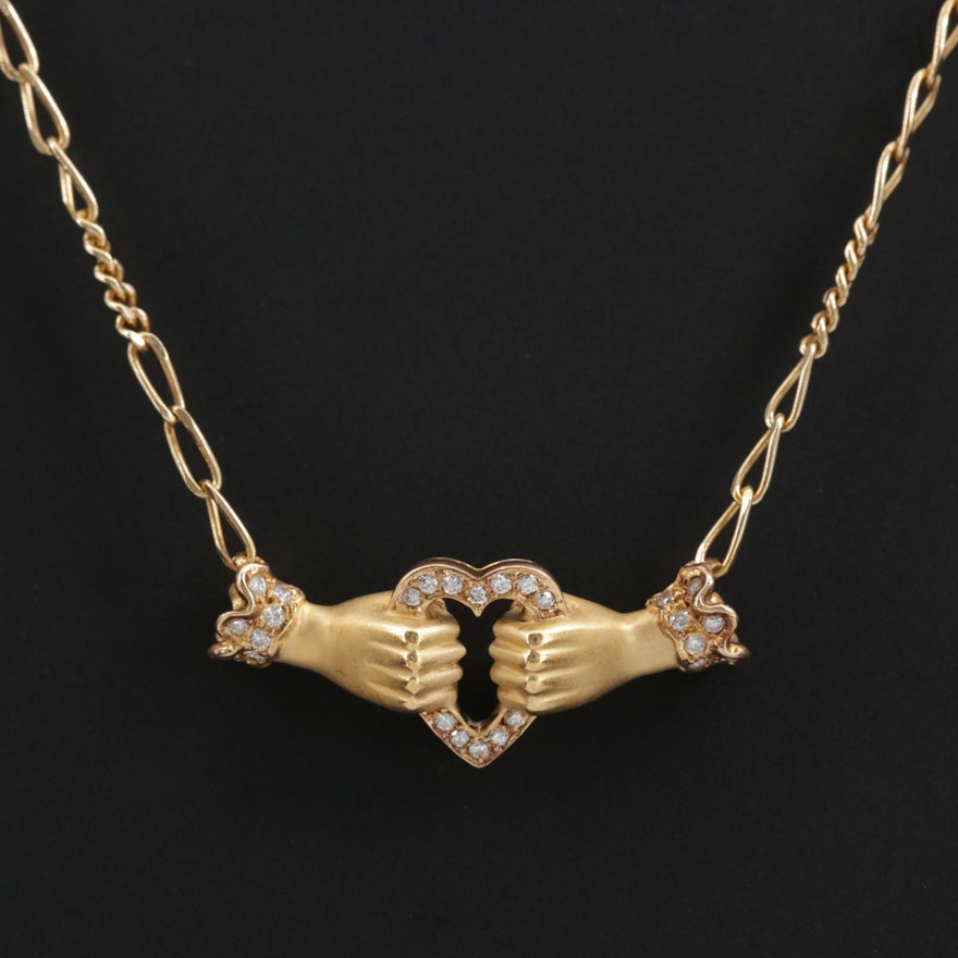 Carrera y Carrera 18K Diamond Necklace Depicting Hands Holding a Heart