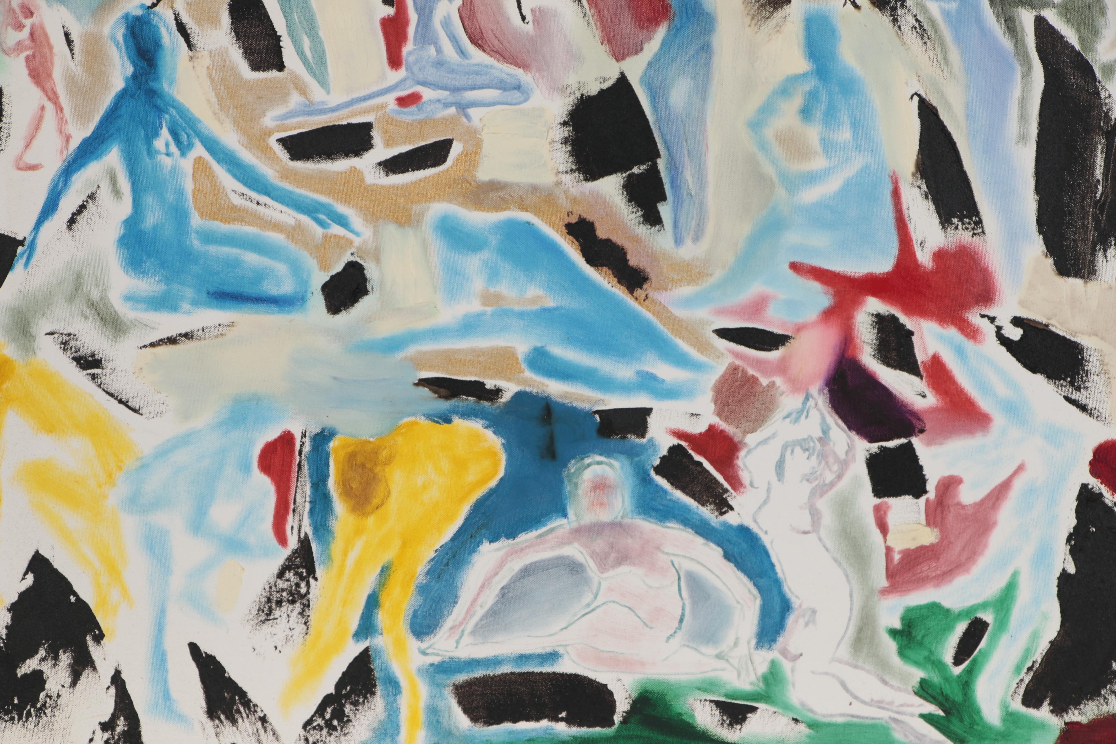 Philip the Transplant Monumental Mixed Media Painting with Tar "Pas de Deux"