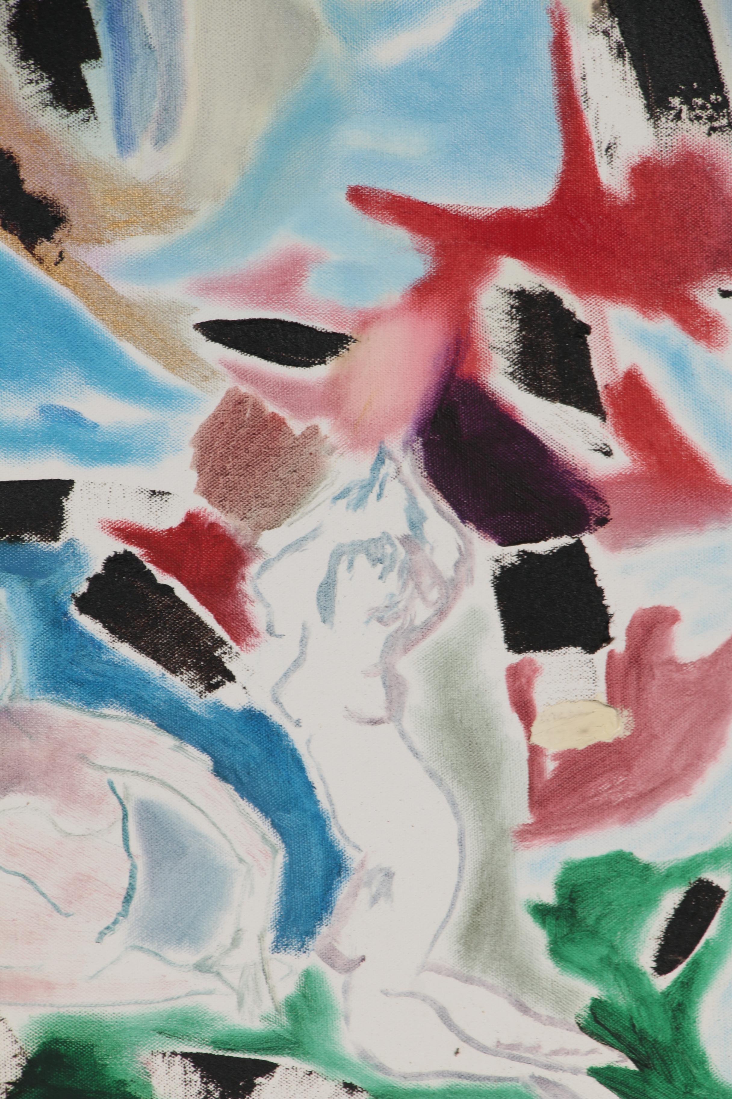 Philip the Transplant Monumental Mixed Media Painting with Tar "Pas de Deux"