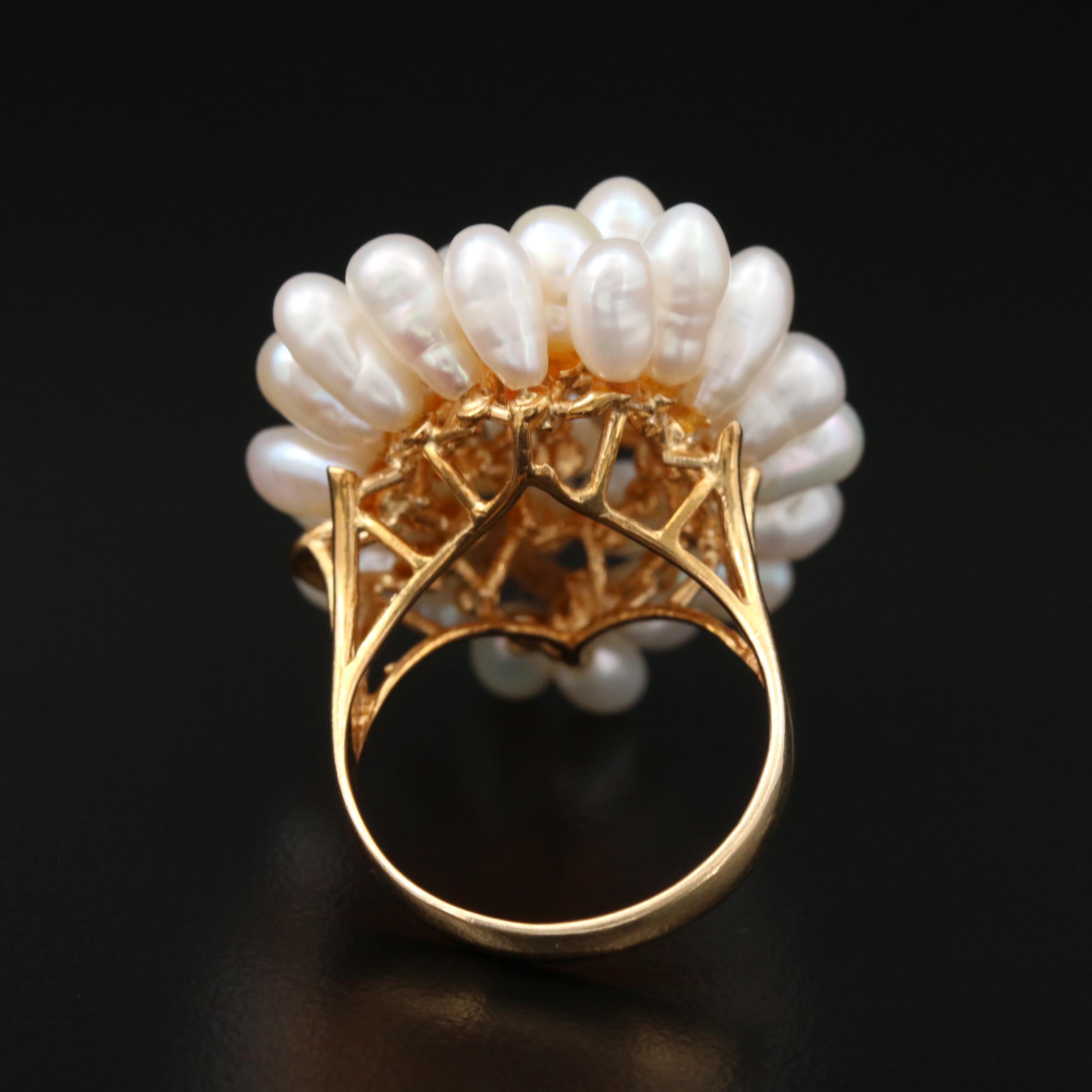 14K Yellow Gold Ruby, Diamond and Pearl Egg Cluster Ring