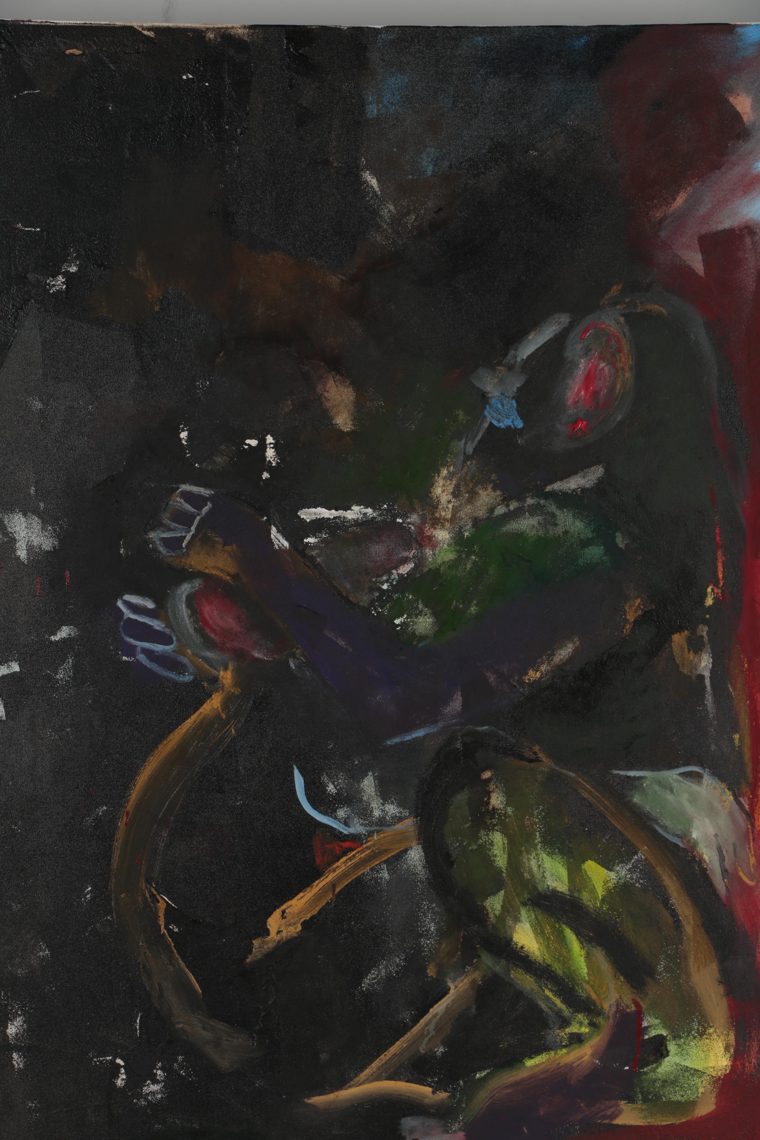 Philip the Transplant Monumental Mixed Media Painting with Tar "Bonobo Love"