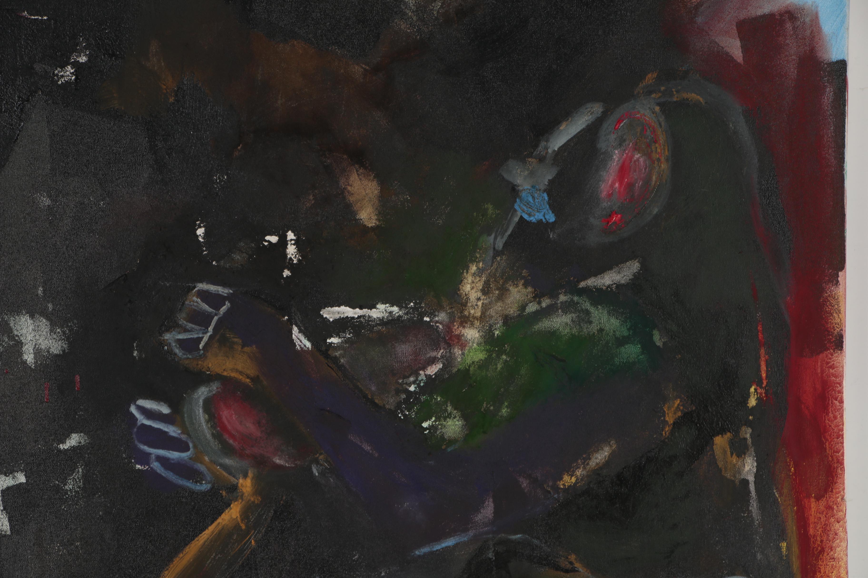 Philip the Transplant Monumental Mixed Media Painting with Tar "Bonobo Love"