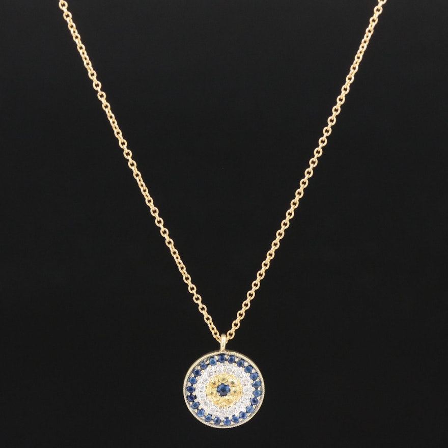 Meira 14K Yellow and Blue Sapphire with Diamond Pendant Necklace