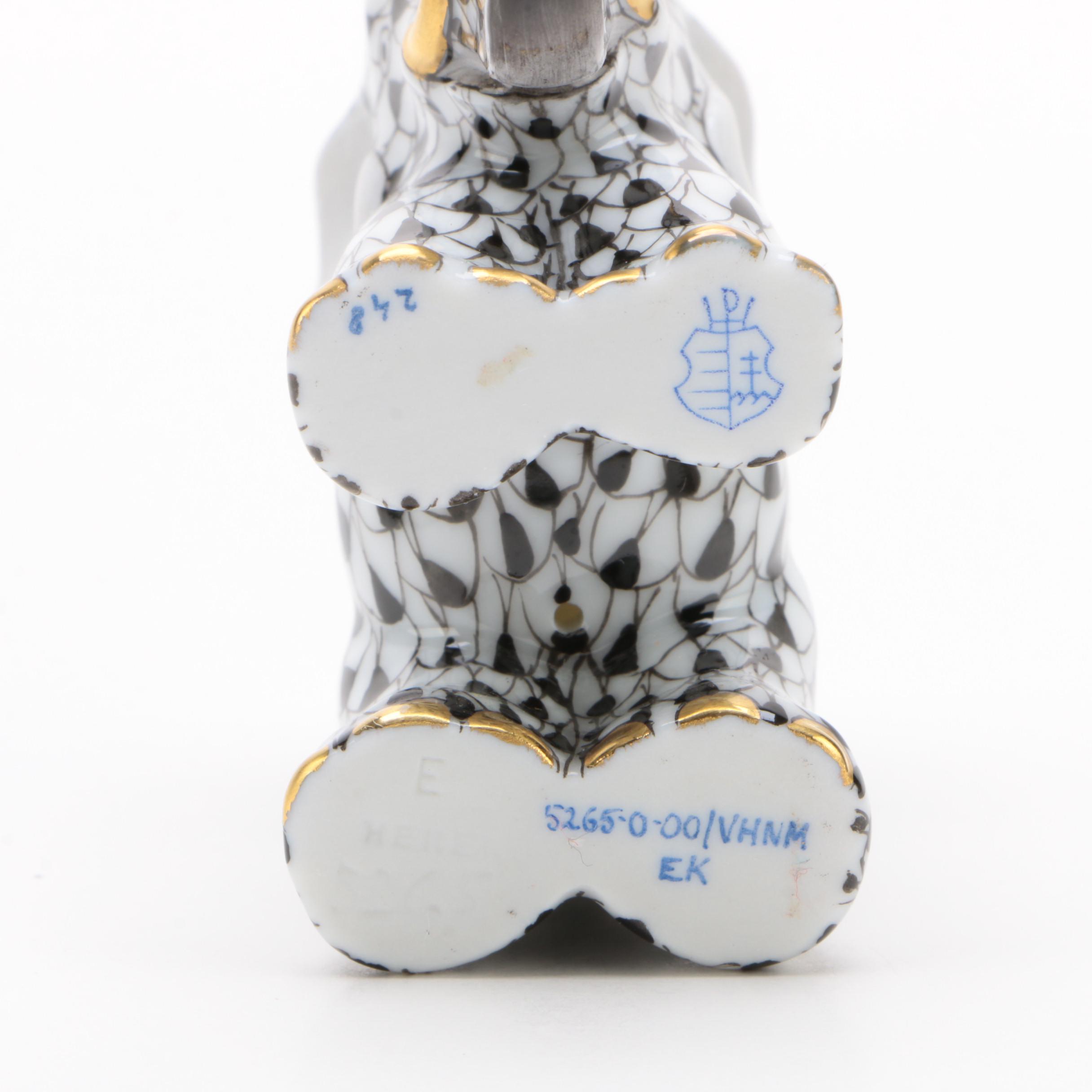 Herend Black Fishnet with Gold "Miniature Elephant" Porcelain Figurine