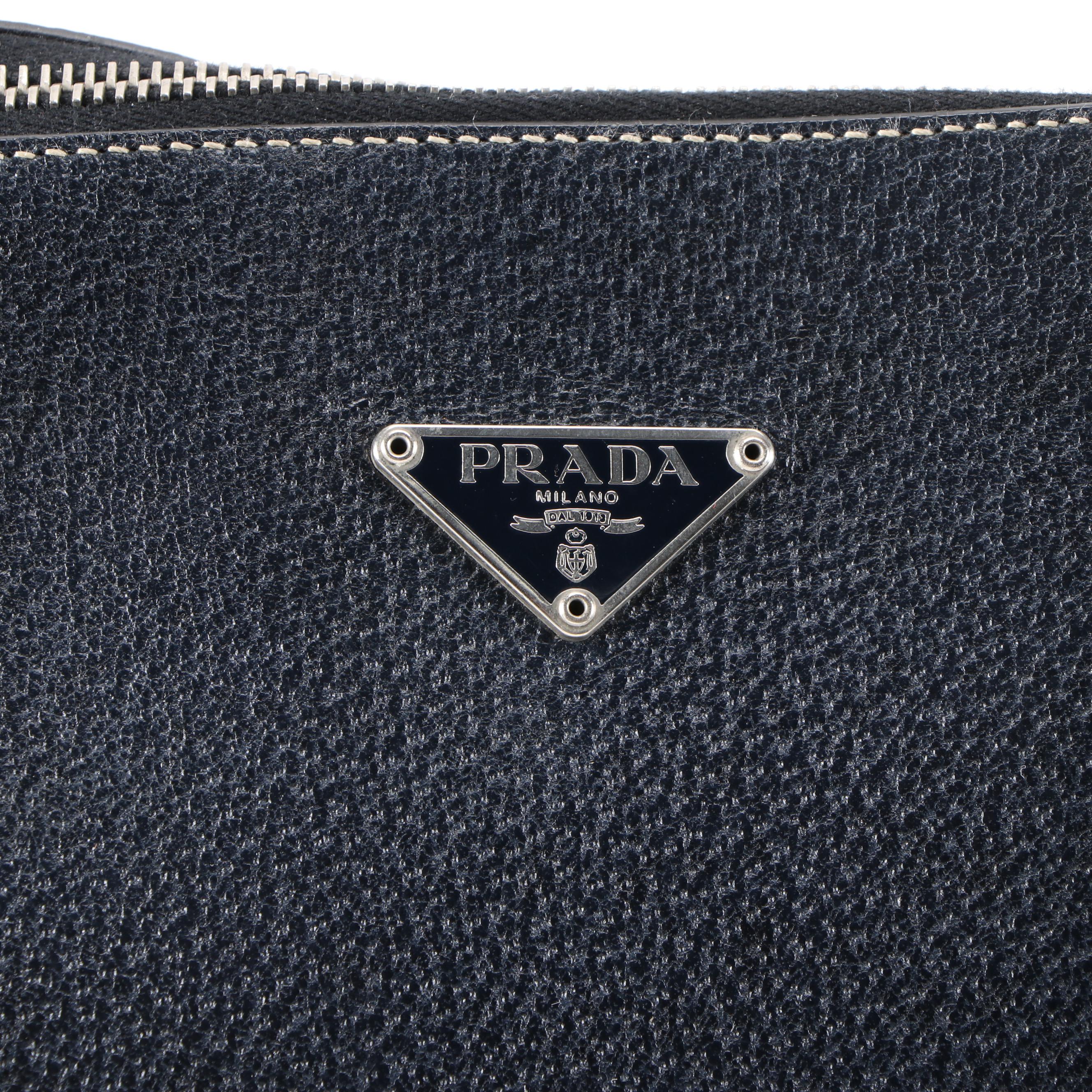 Prada Deep Navy Blue Textured Leather Carry-On