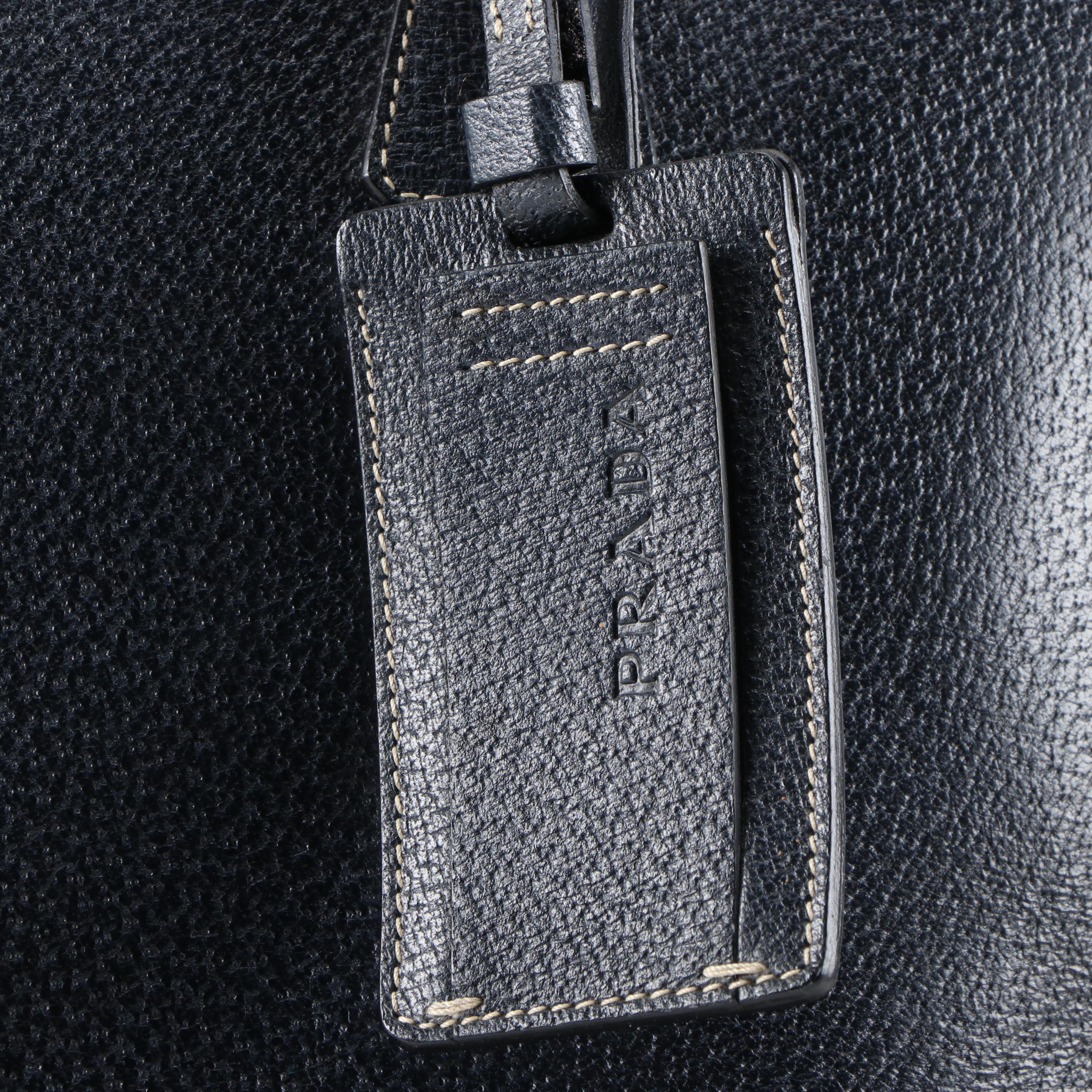 Prada Deep Navy Blue Textured Leather Carry-On