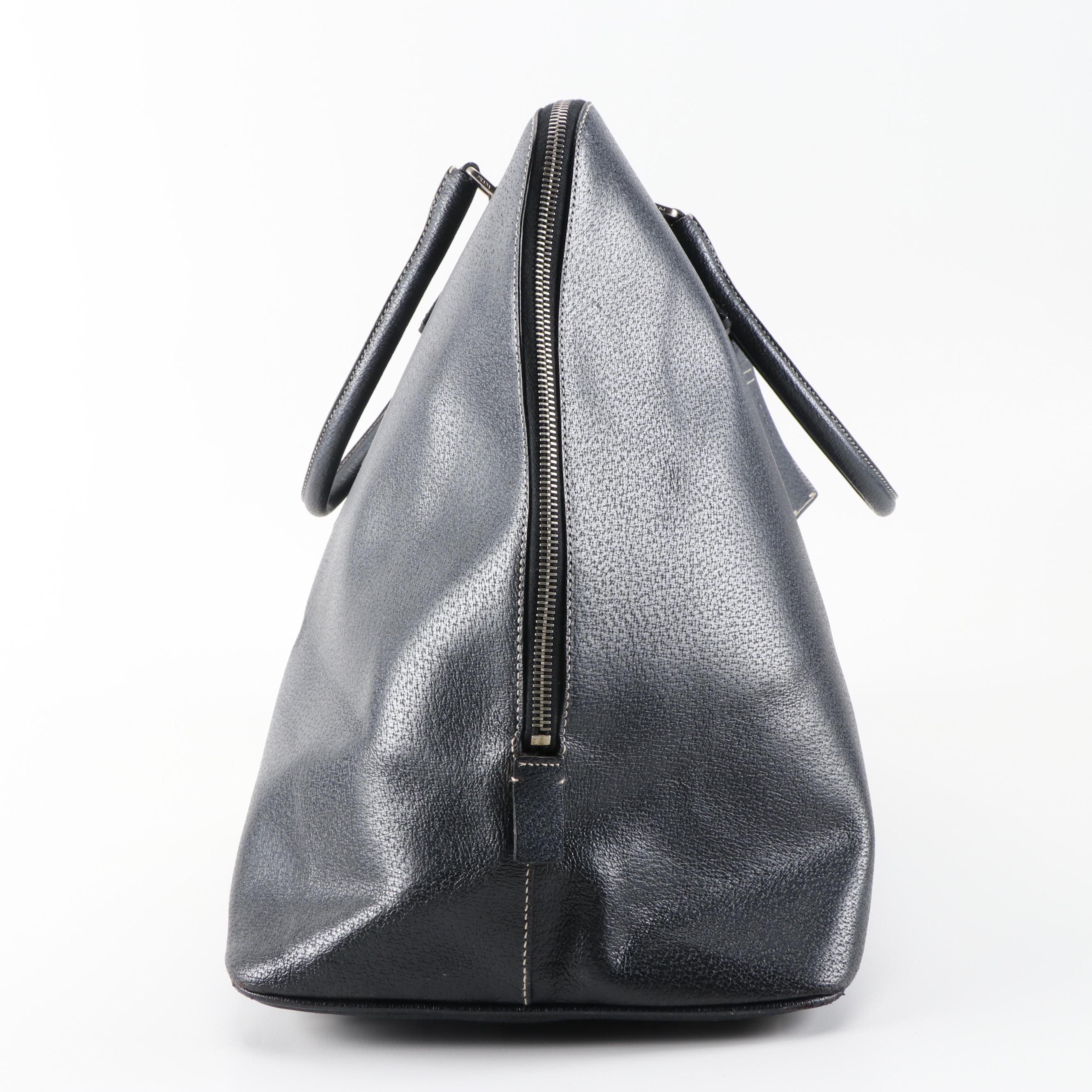 Prada Deep Navy Blue Textured Leather Carry-On