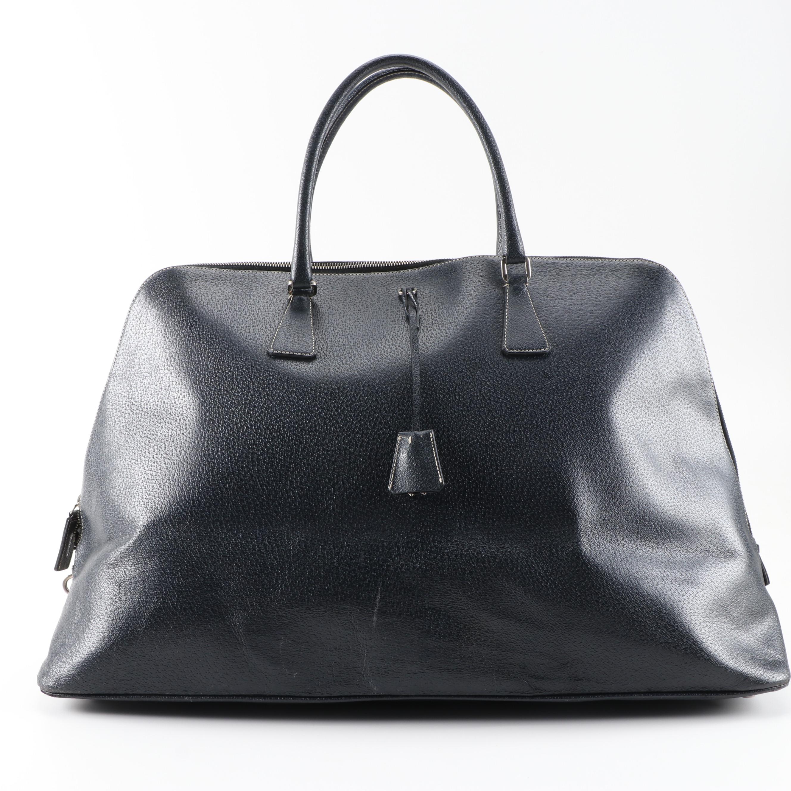 Prada Deep Navy Blue Textured Leather Carry-On