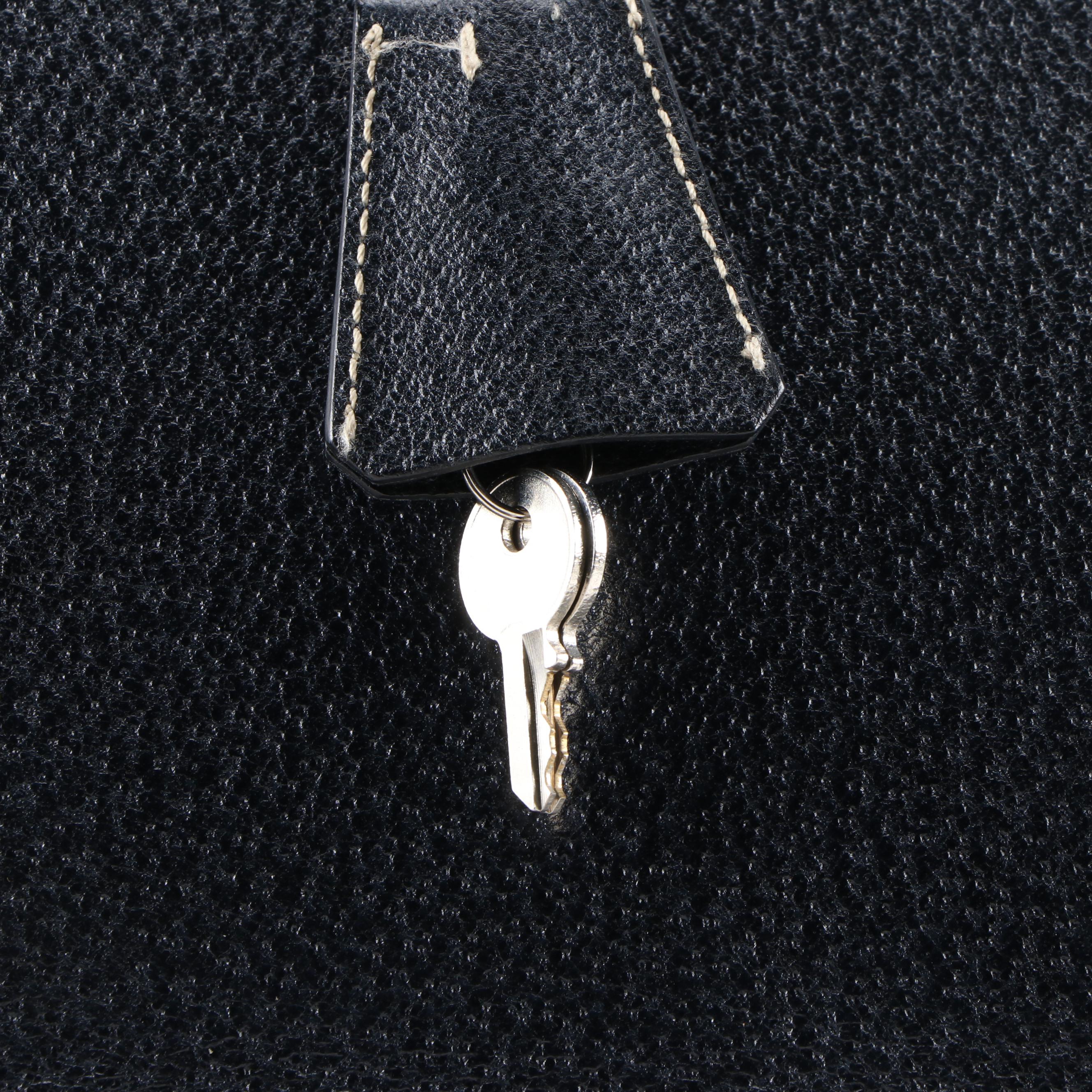 Prada Deep Navy Blue Textured Leather Carry-On