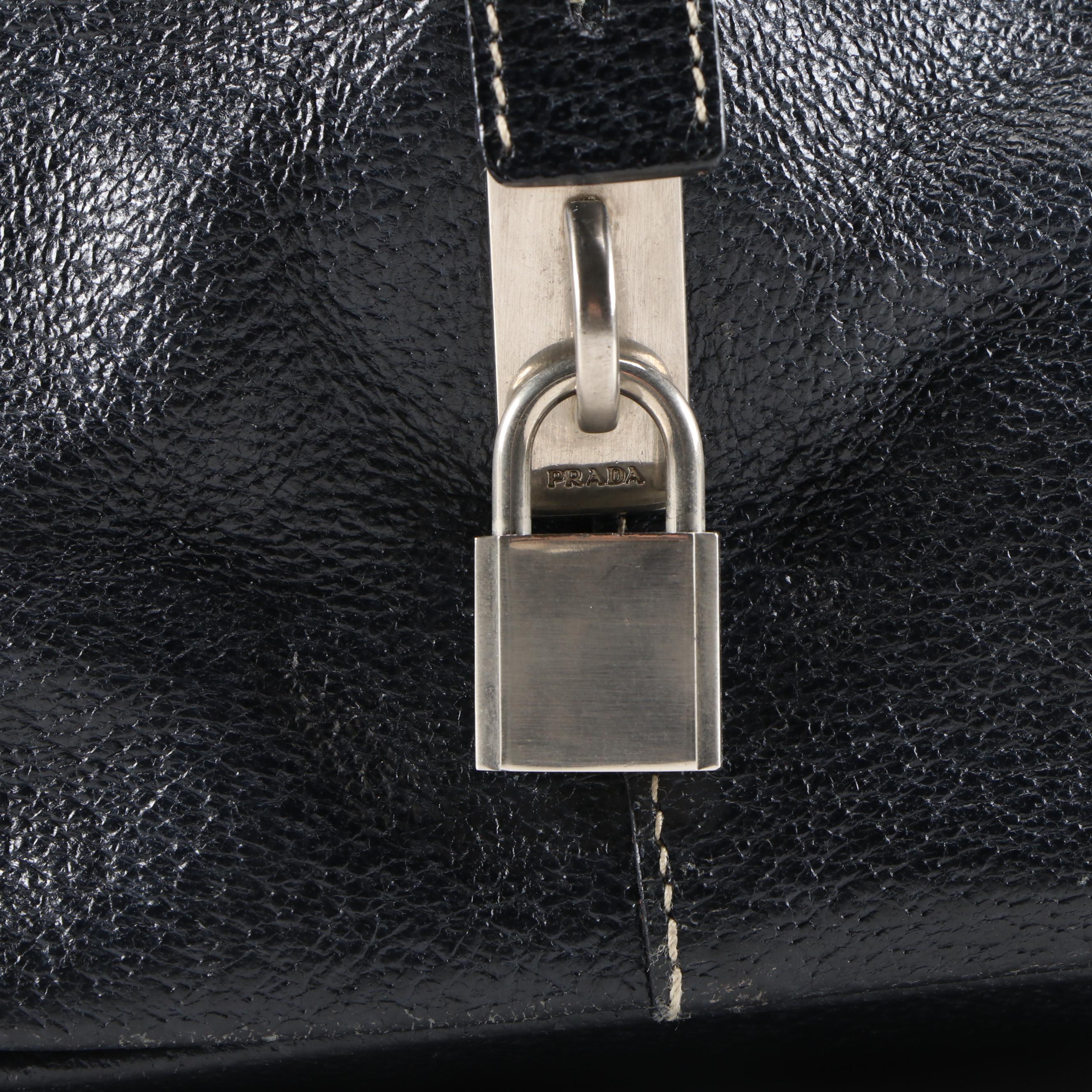 Prada Deep Navy Blue Textured Leather Carry-On