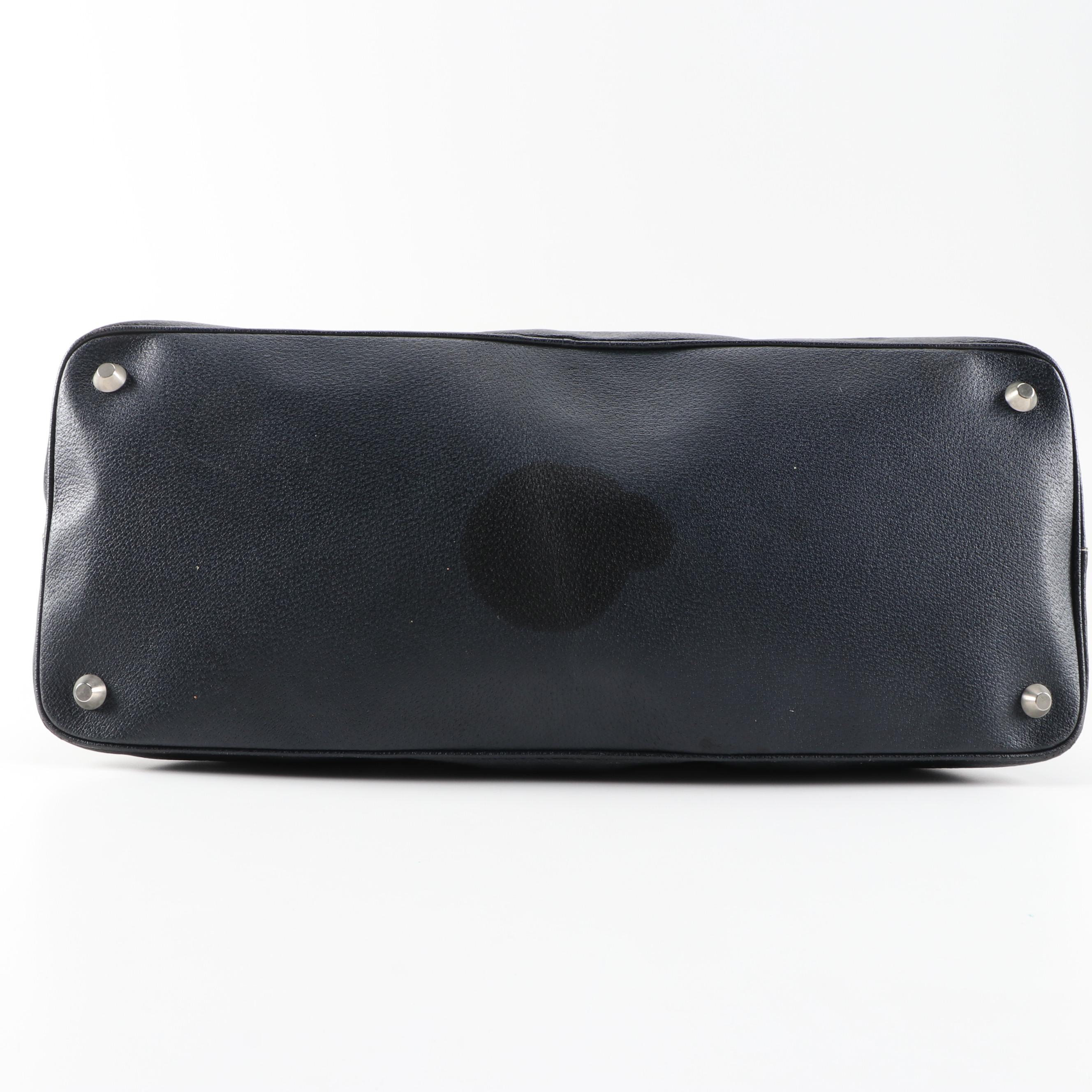 Prada Deep Navy Blue Textured Leather Carry-On