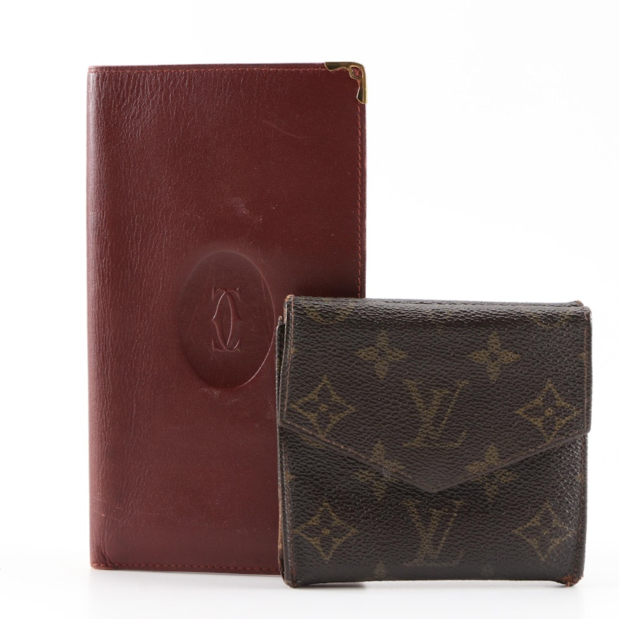 Louis Vuitton Monogram Compact Wallet and Cartier Leather Vertical Wallet