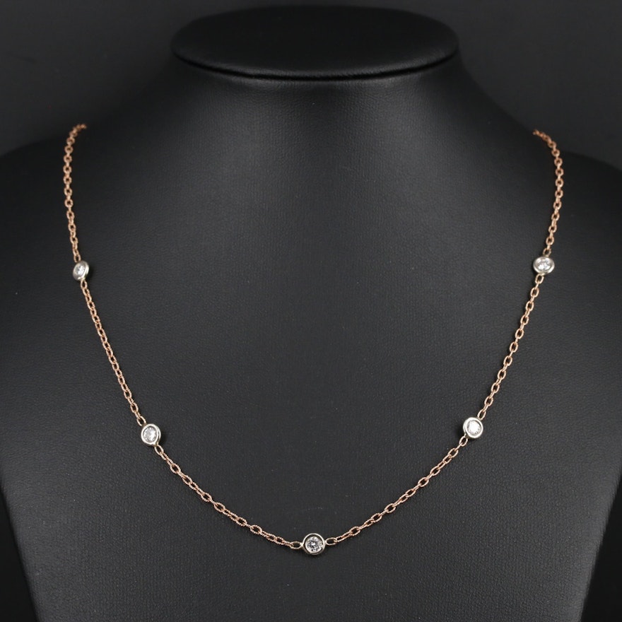 14K Rose and White Gold Diamond Station Necklace