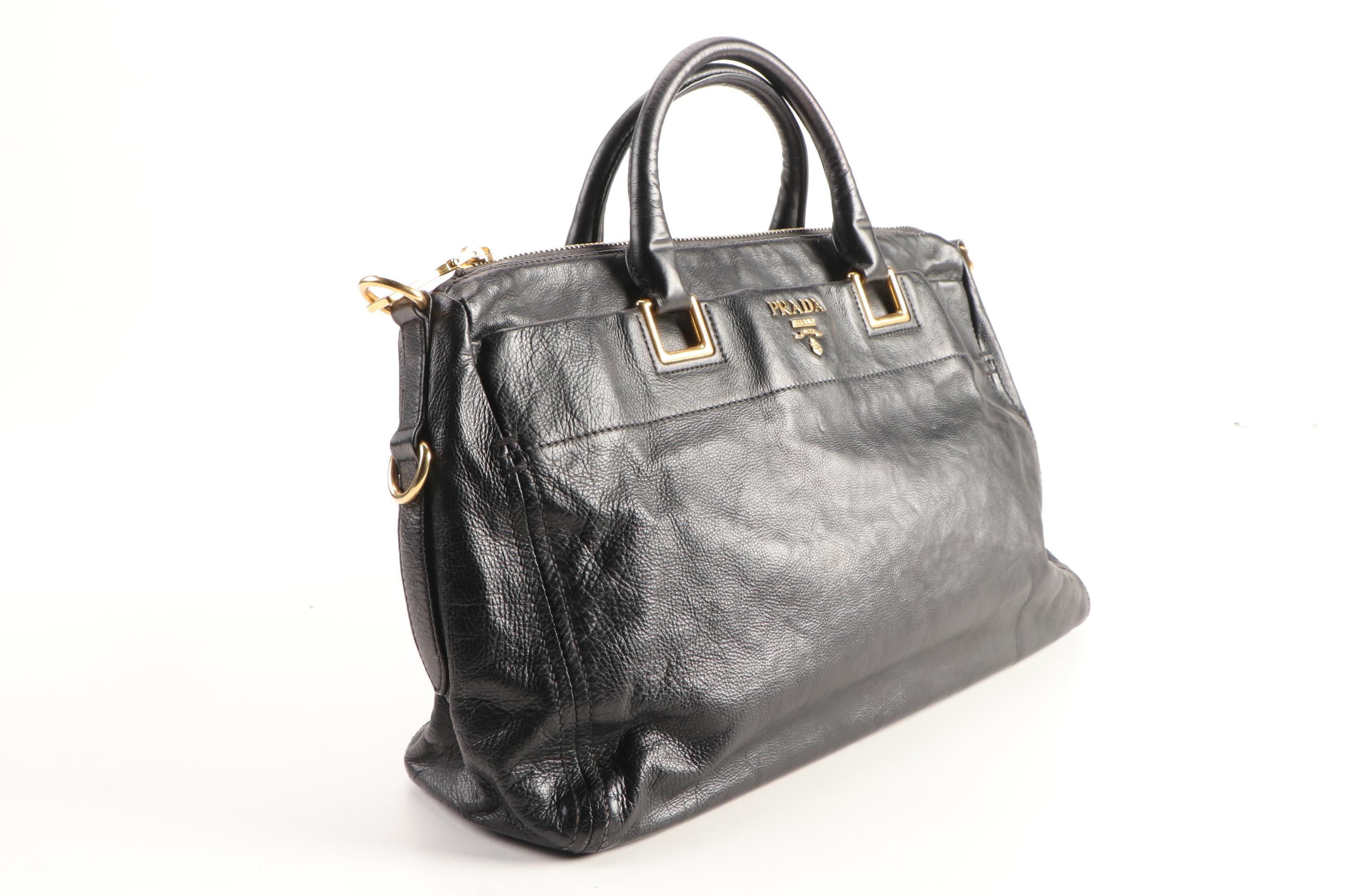 Prada Black Grained Leather Briefcase