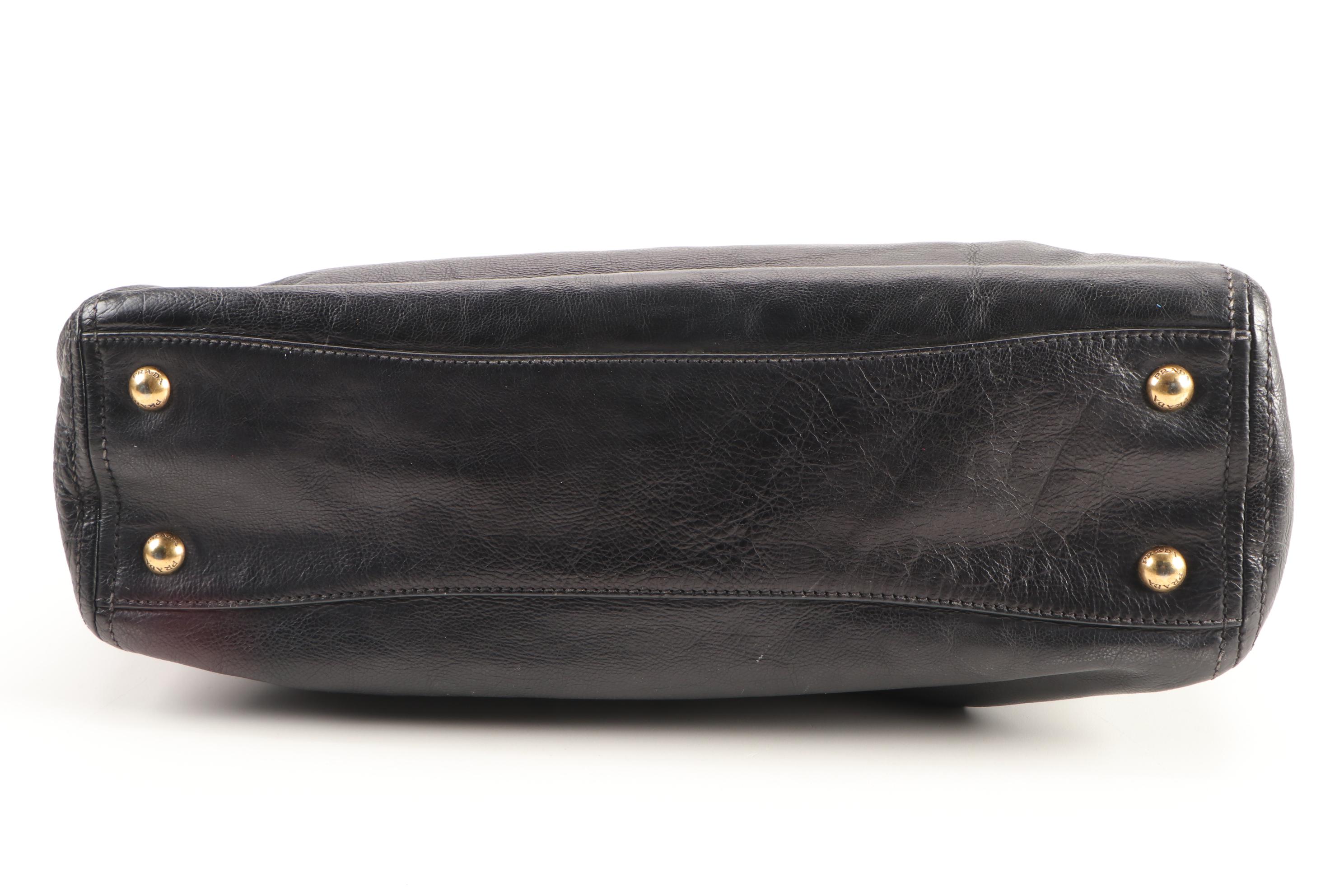 Prada Black Grained Leather Briefcase