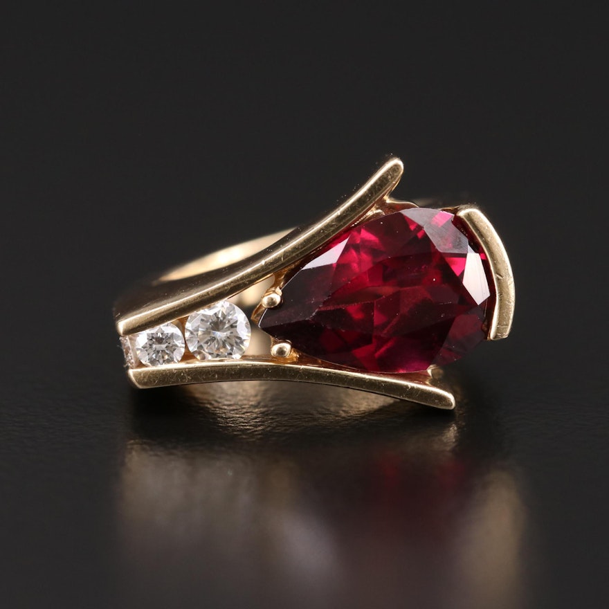 John Atencio 18K Yellow Gold Garnet and Diamond Ring