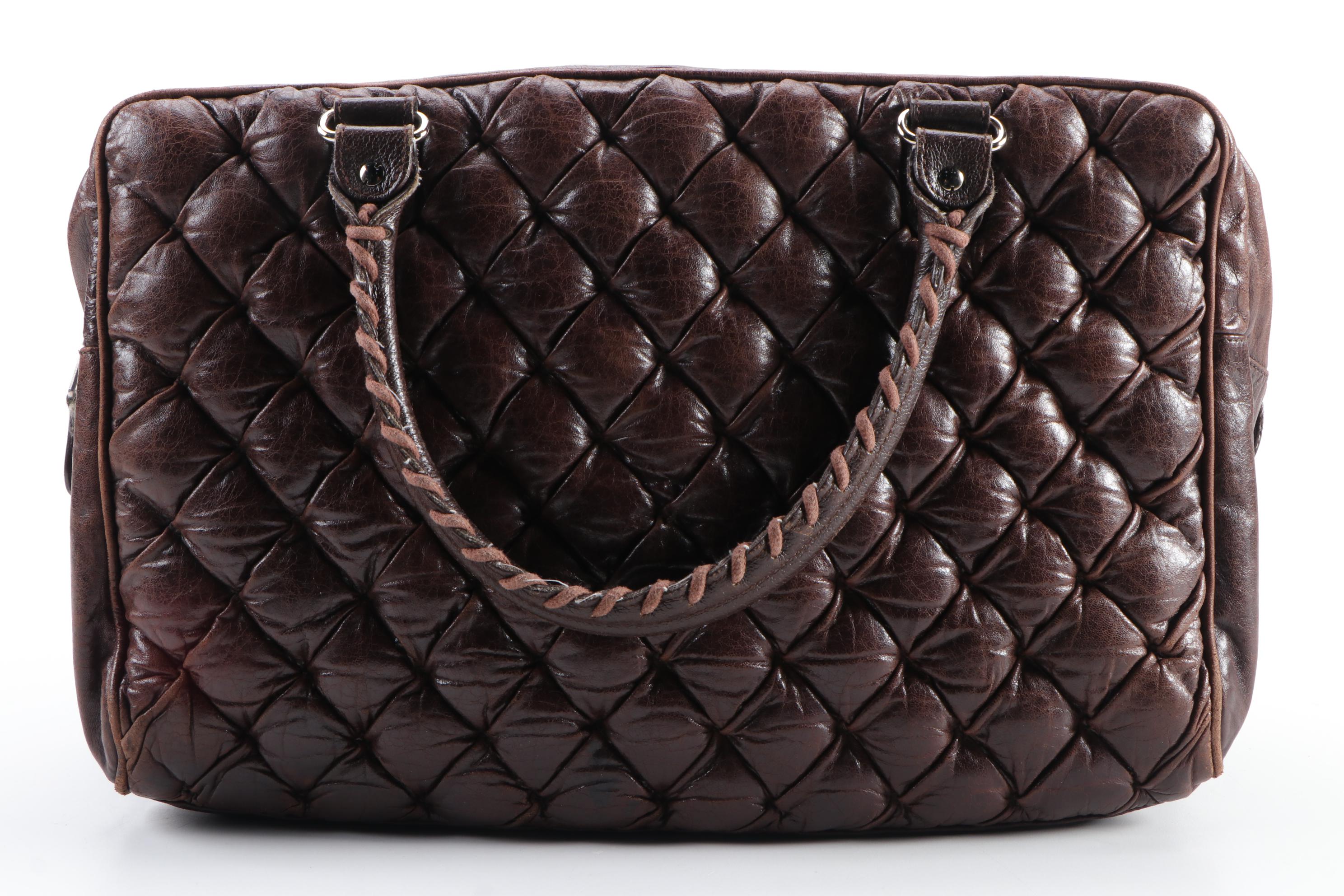 Balenciaga Padded Brown Leather Tote with Whipstitch Handles