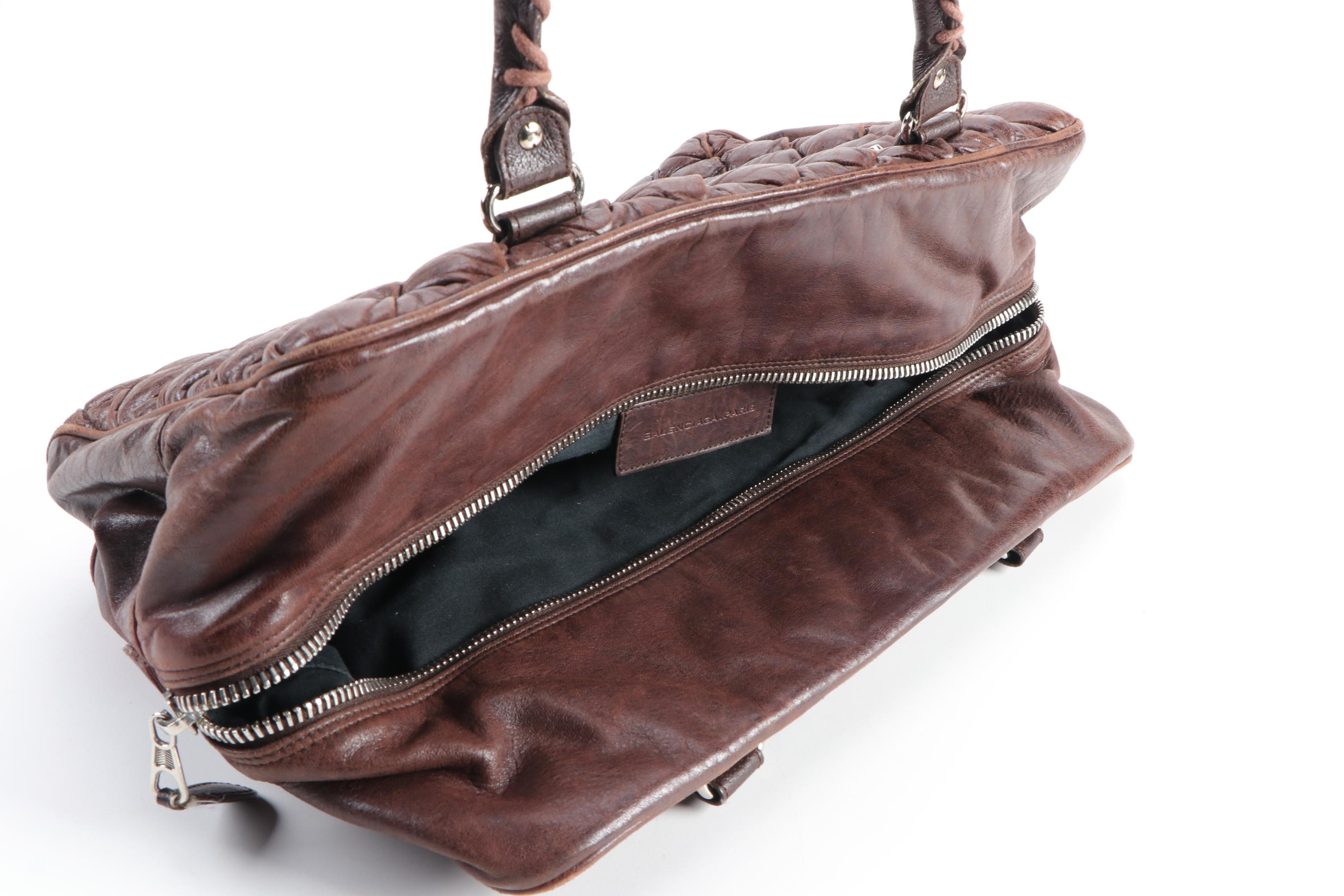 Balenciaga Padded Brown Leather Tote with Whipstitch Handles