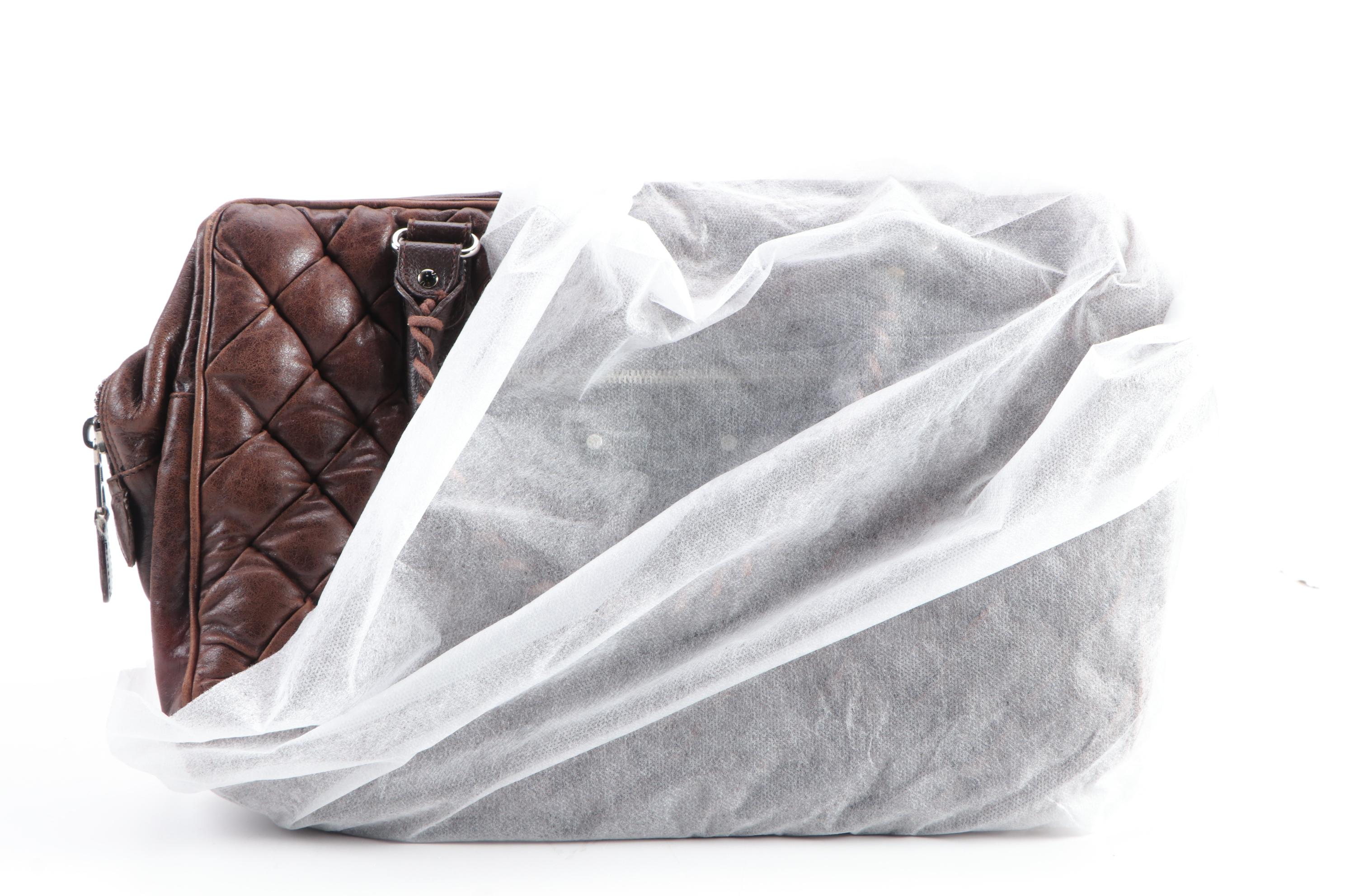 Balenciaga Padded Brown Leather Tote with Whipstitch Handles