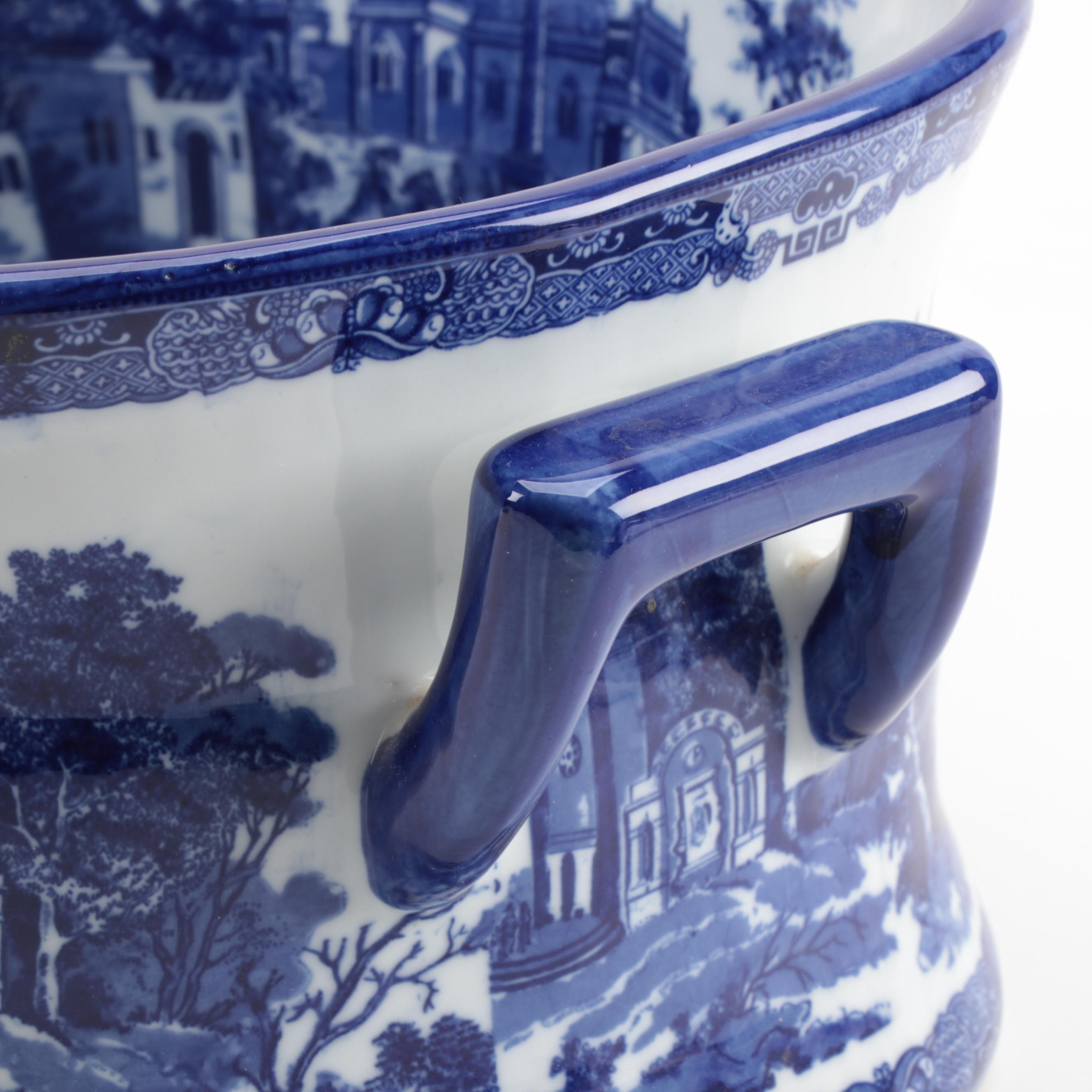 Victoria Ware Blue and White Transfer Printed Ironstone Jardiniere/Footbath