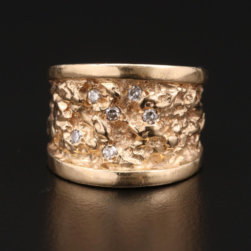 14K Yellow Gold Diamond Nugget Style Ring