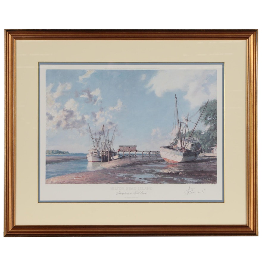 John Stobart Offset Lithograph "Hilton Head Island: Shrimpboats at Skull Creek"