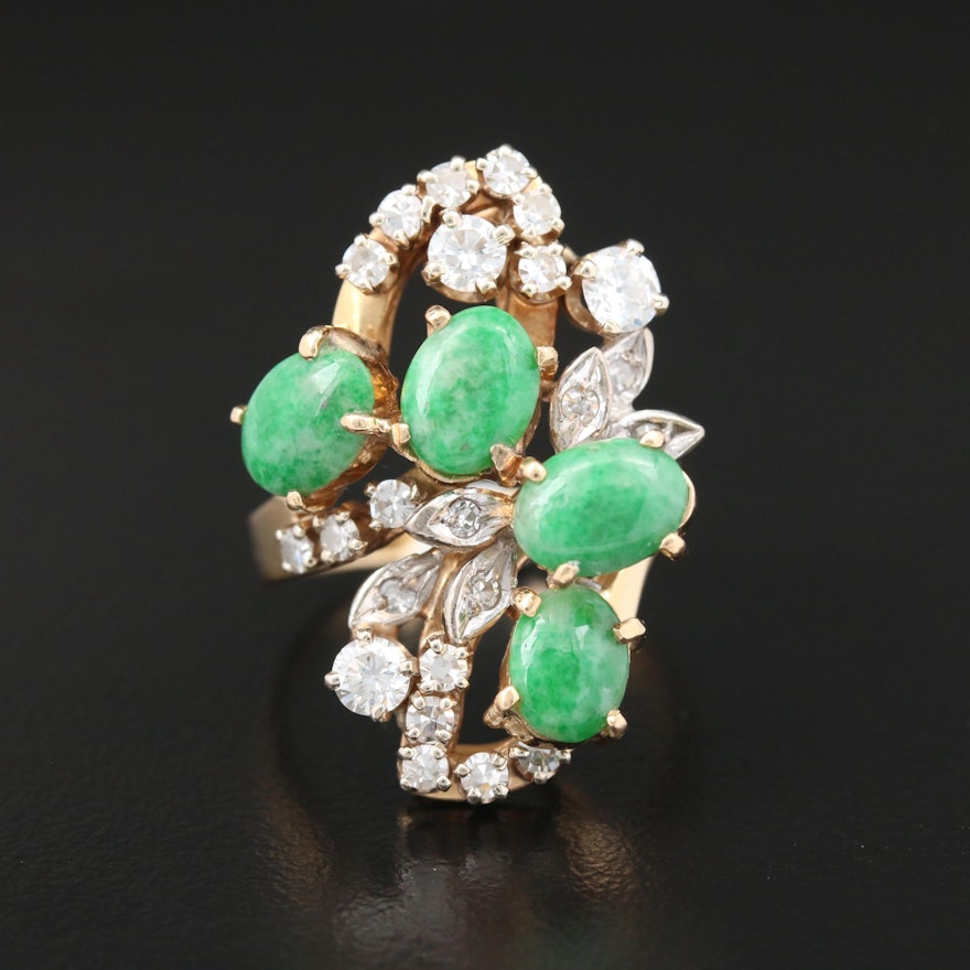 18K Yellow Gold Jadeite and Diamond Ring