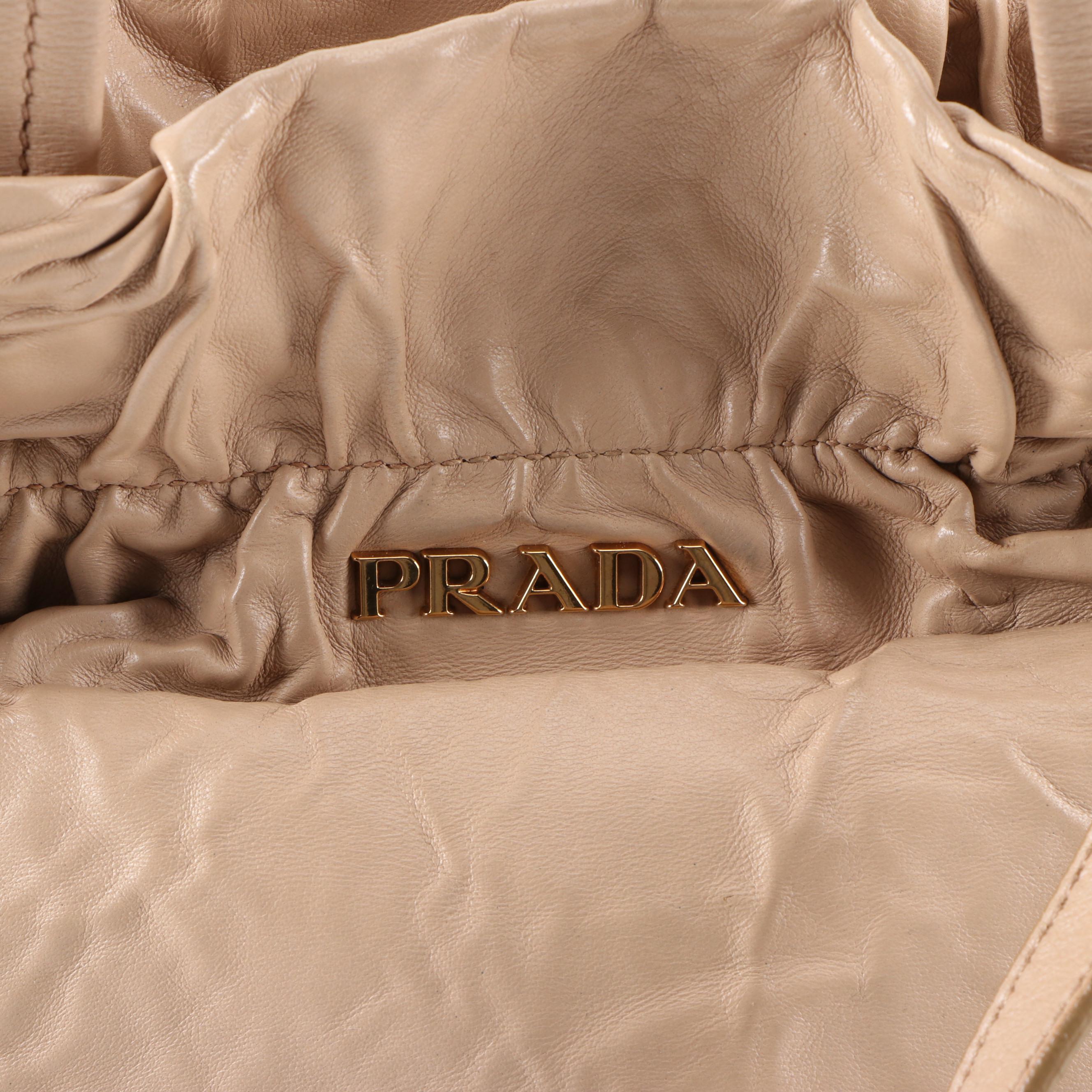 Prada Small Bow Bag in Beige Antique Nappa Leather with Shoulder Strap