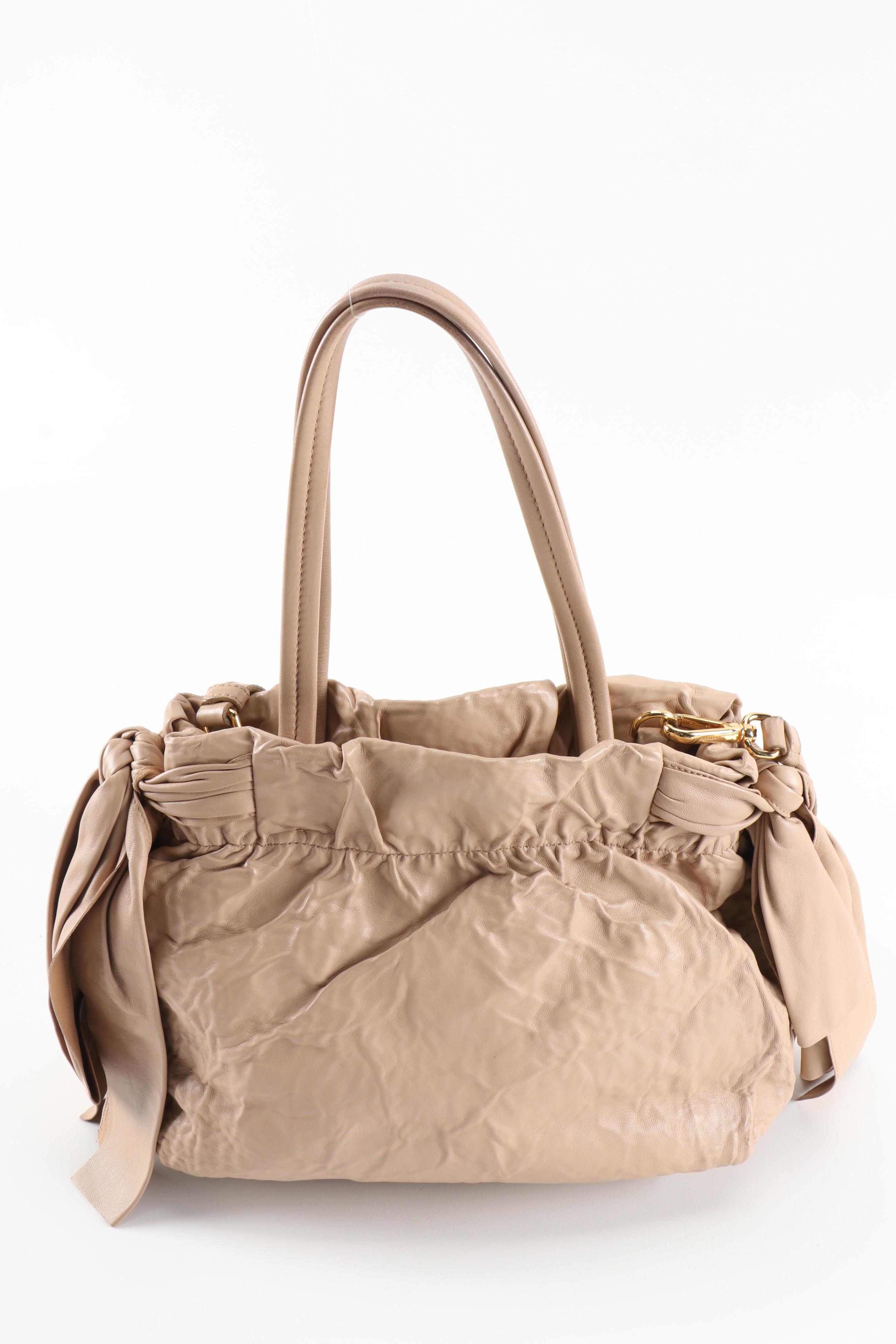 Prada Small Bow Bag in Beige Antique Nappa Leather with Shoulder Strap