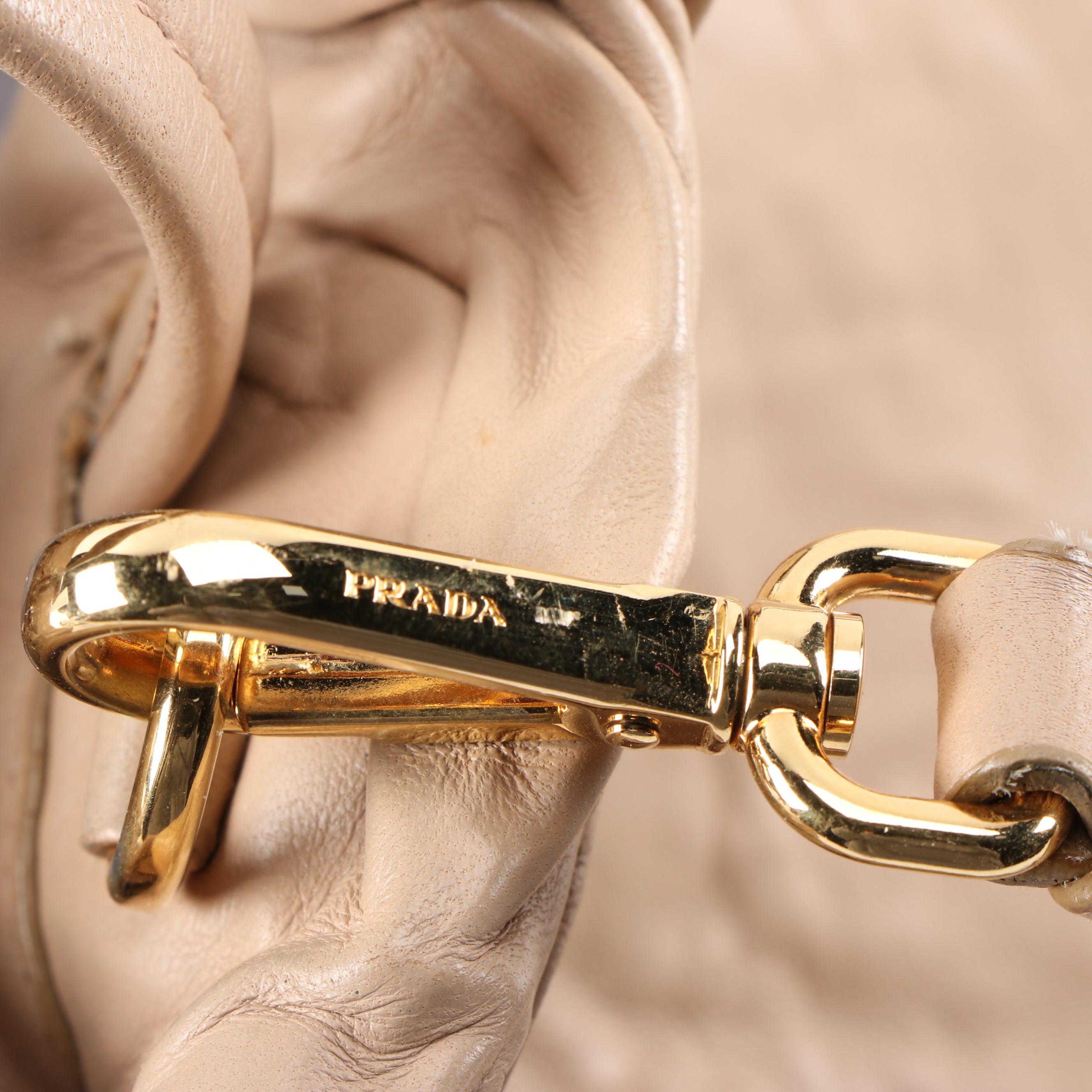 Prada Small Bow Bag in Beige Antique Nappa Leather with Shoulder Strap