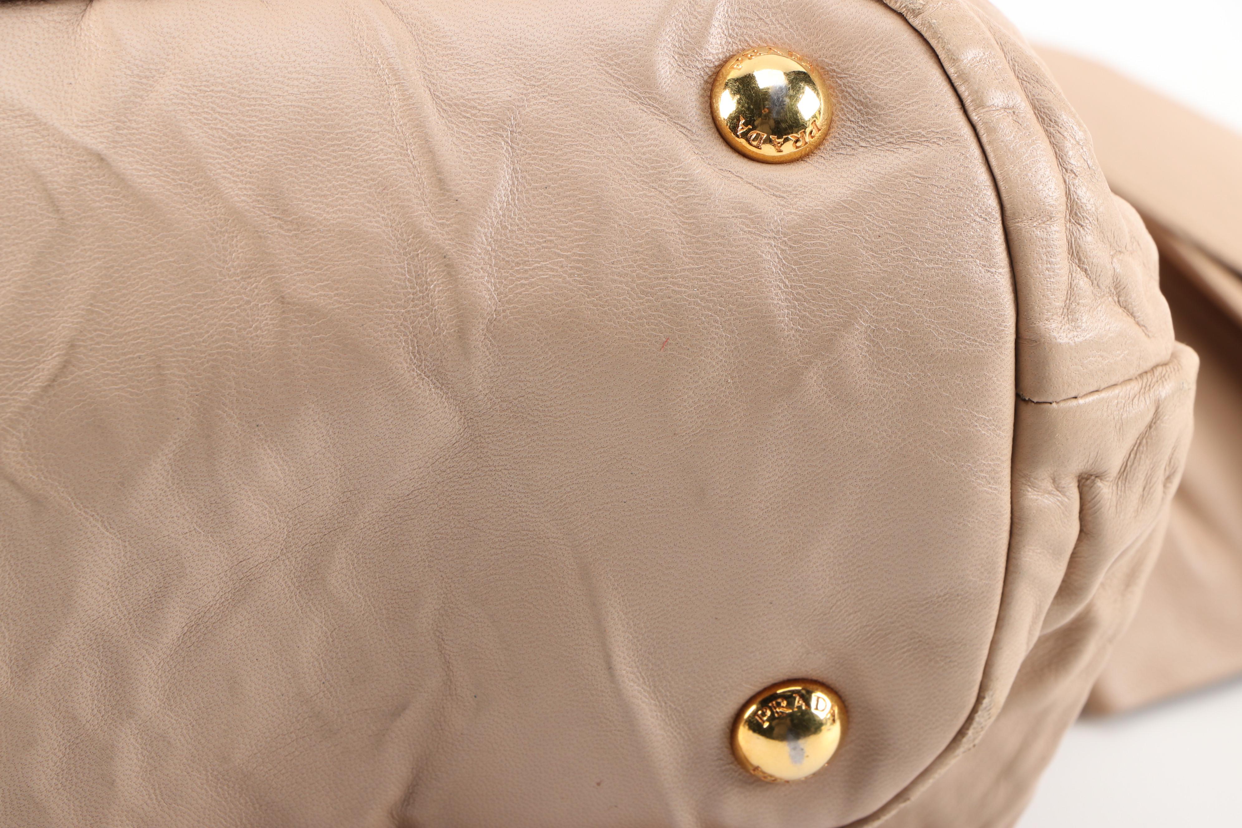 Prada Small Bow Bag in Beige Antique Nappa Leather with Shoulder Strap