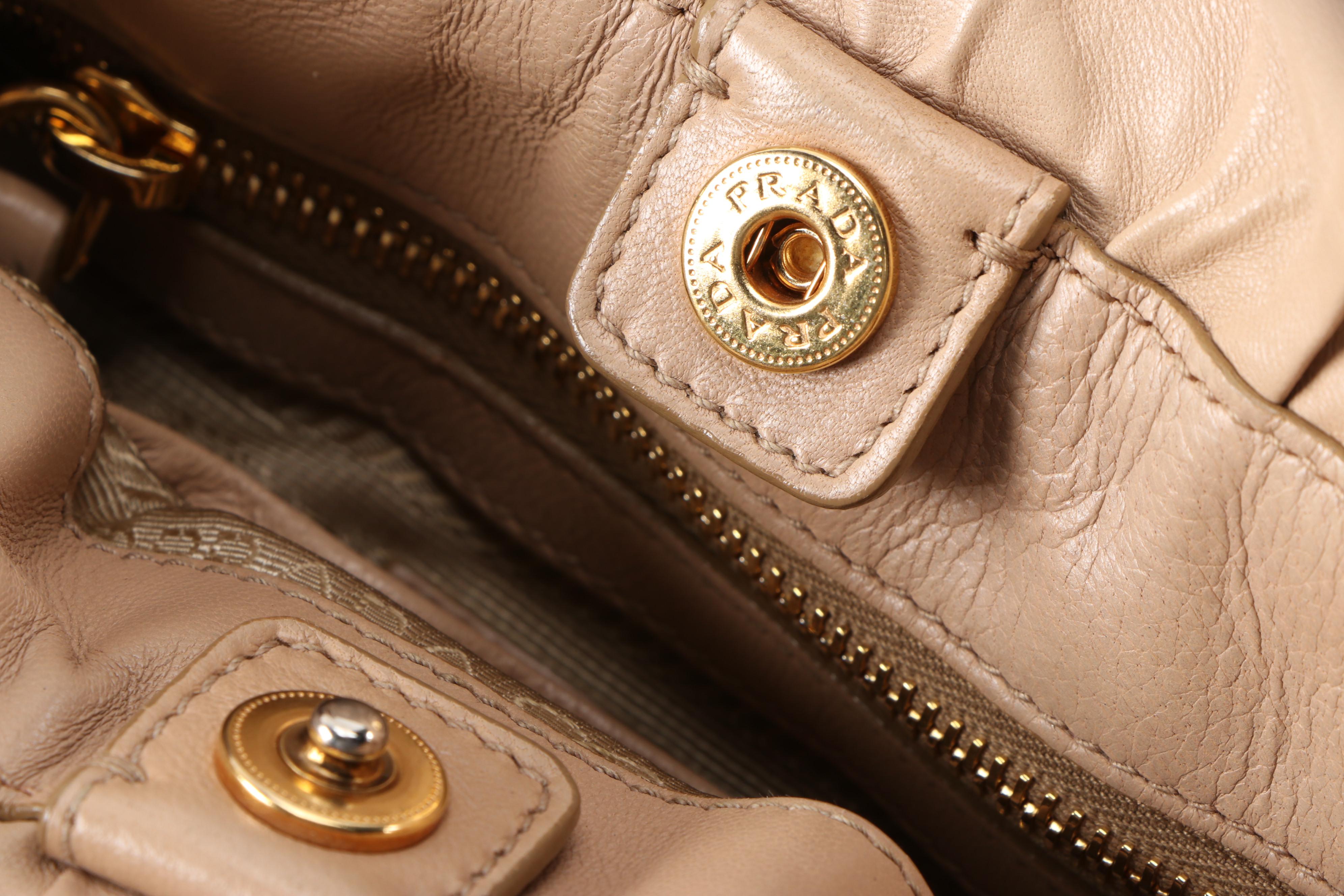 Prada Small Bow Bag in Beige Antique Nappa Leather with Shoulder Strap