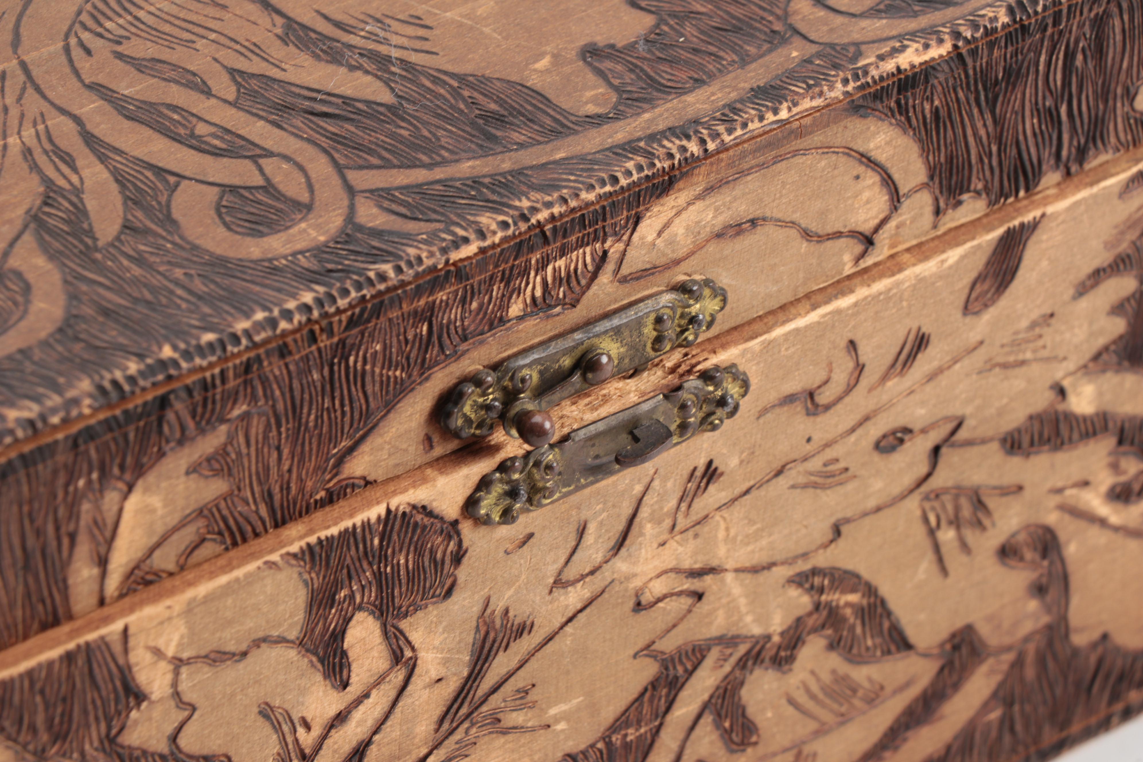 Two Figural Pyrography Boxes