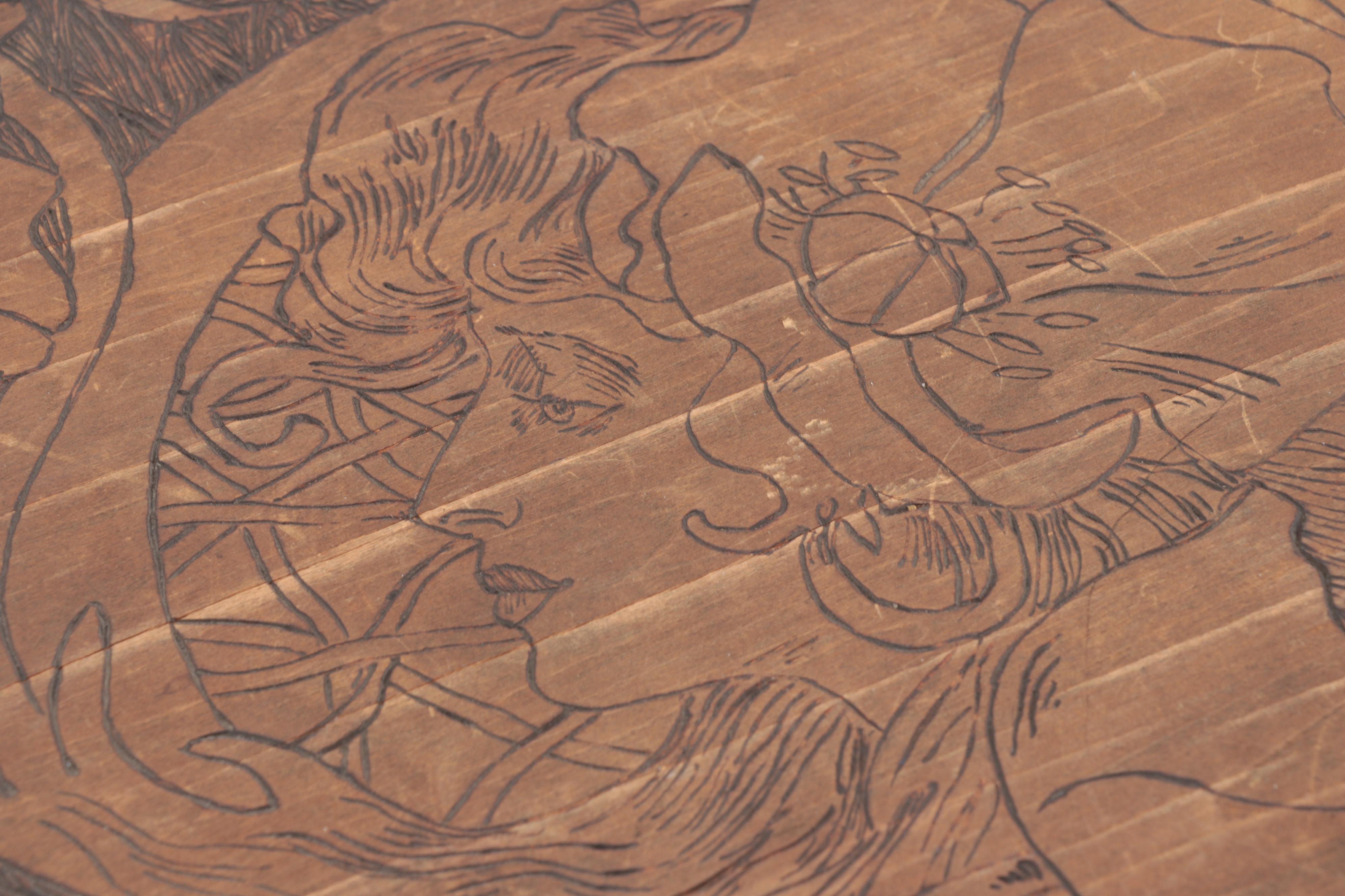 Two Figural Pyrography Boxes