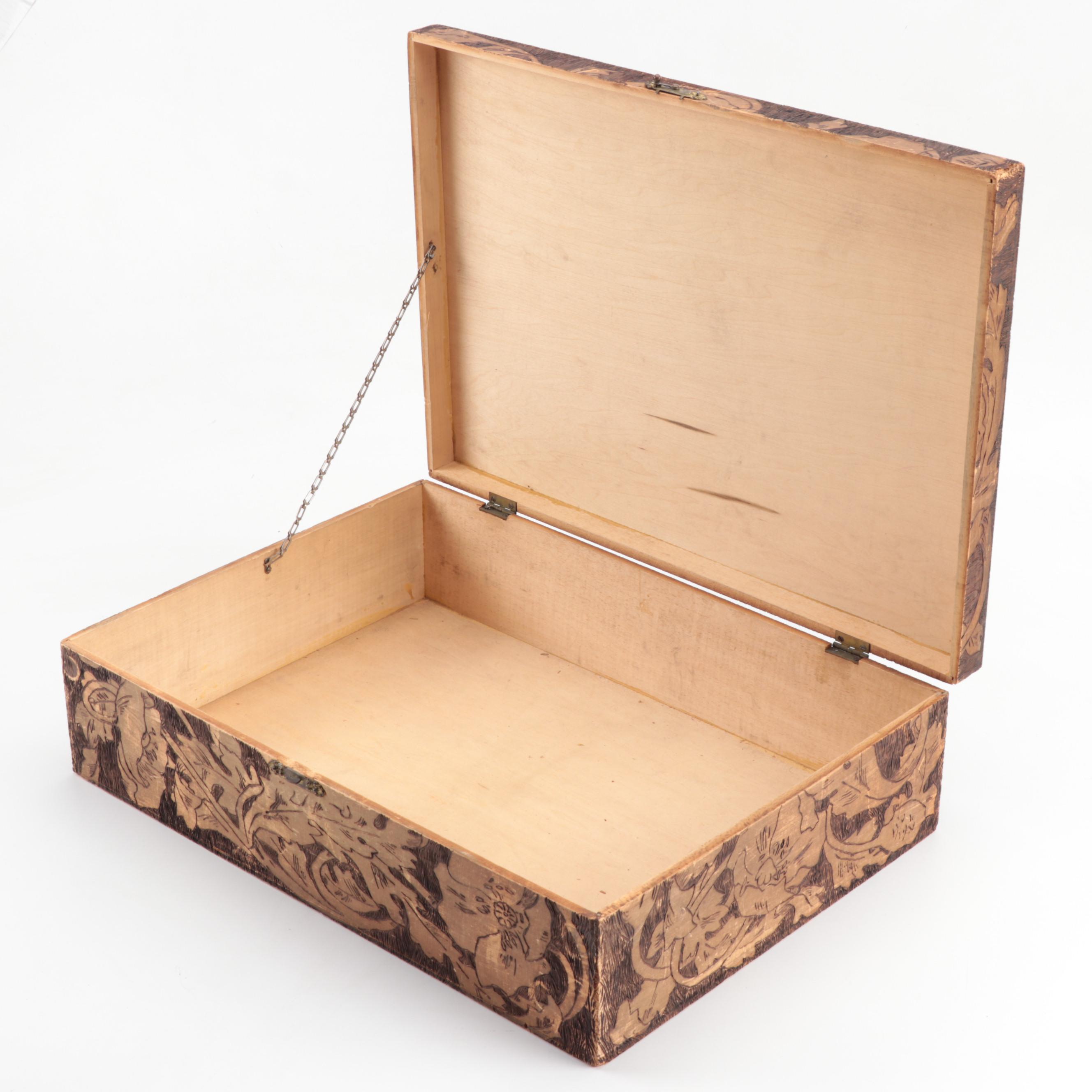 Two Figural Pyrography Boxes