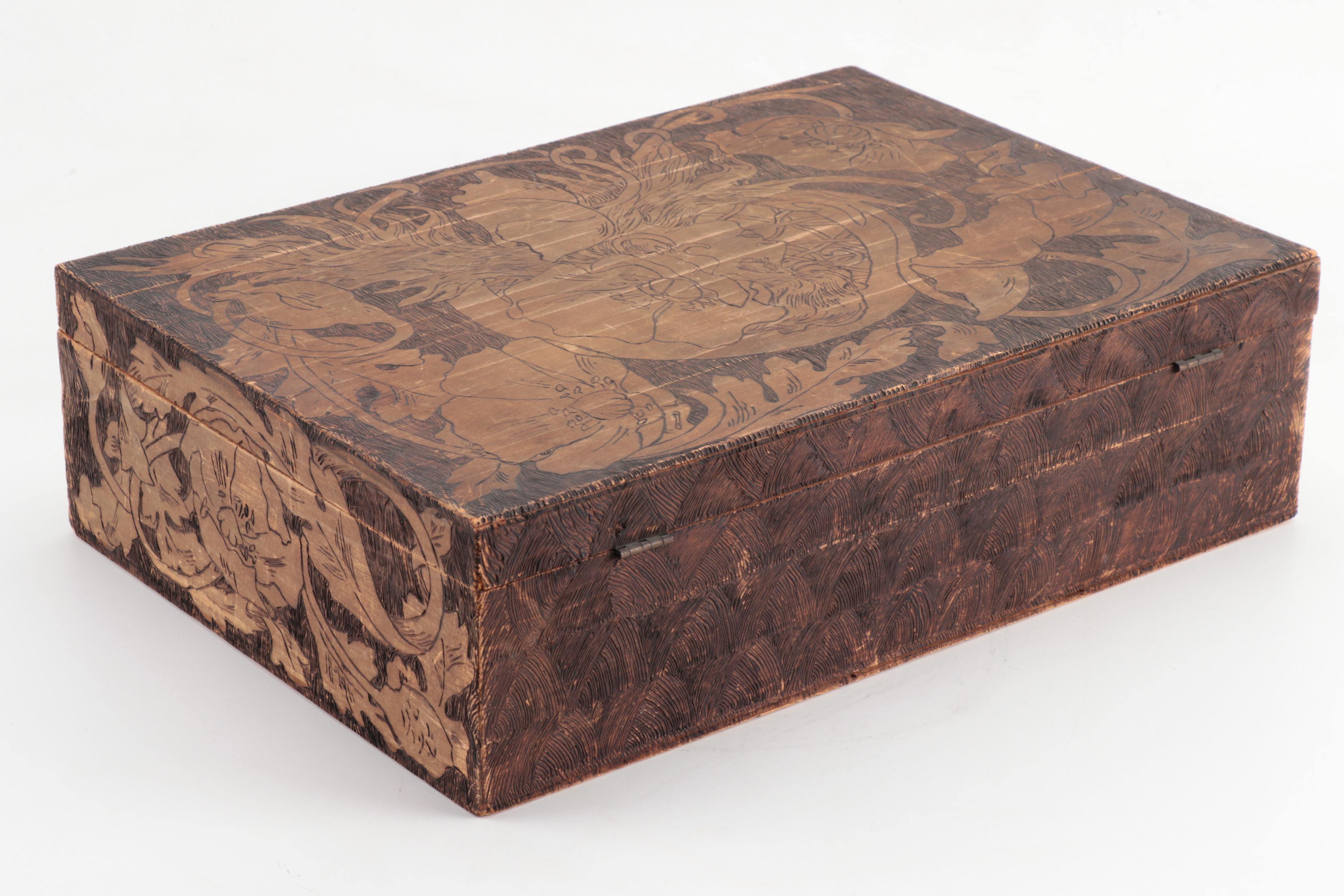 Two Figural Pyrography Boxes