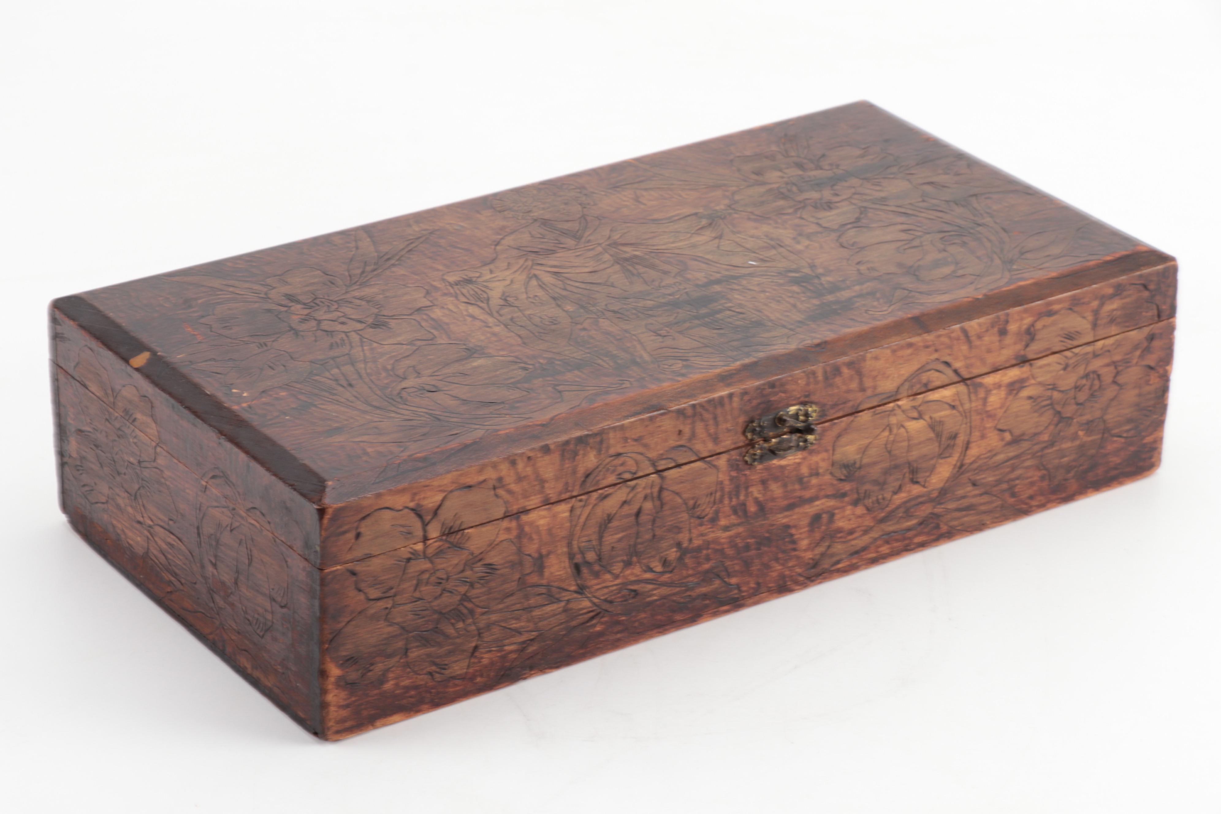 Two Figural Pyrography Boxes