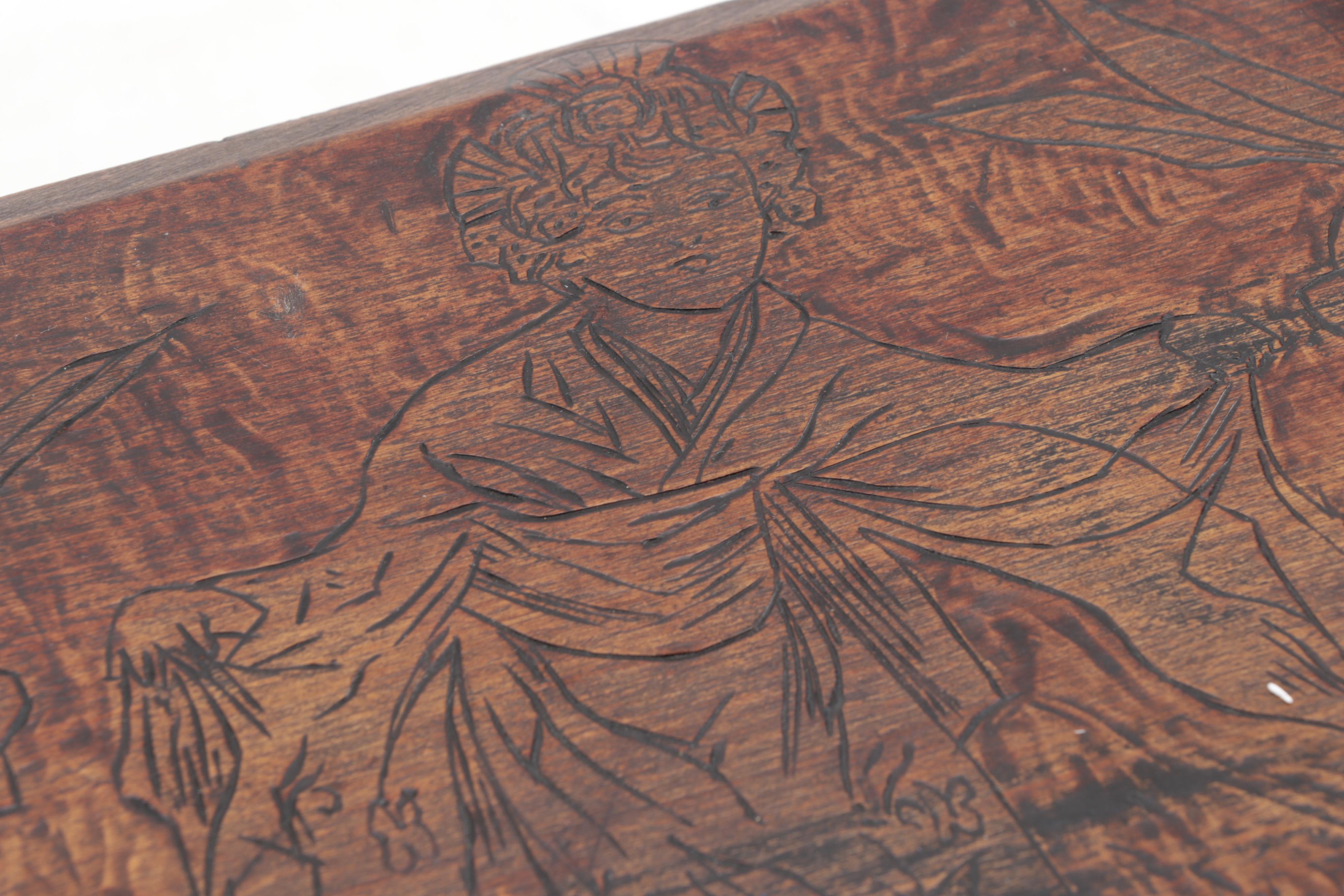 Two Figural Pyrography Boxes