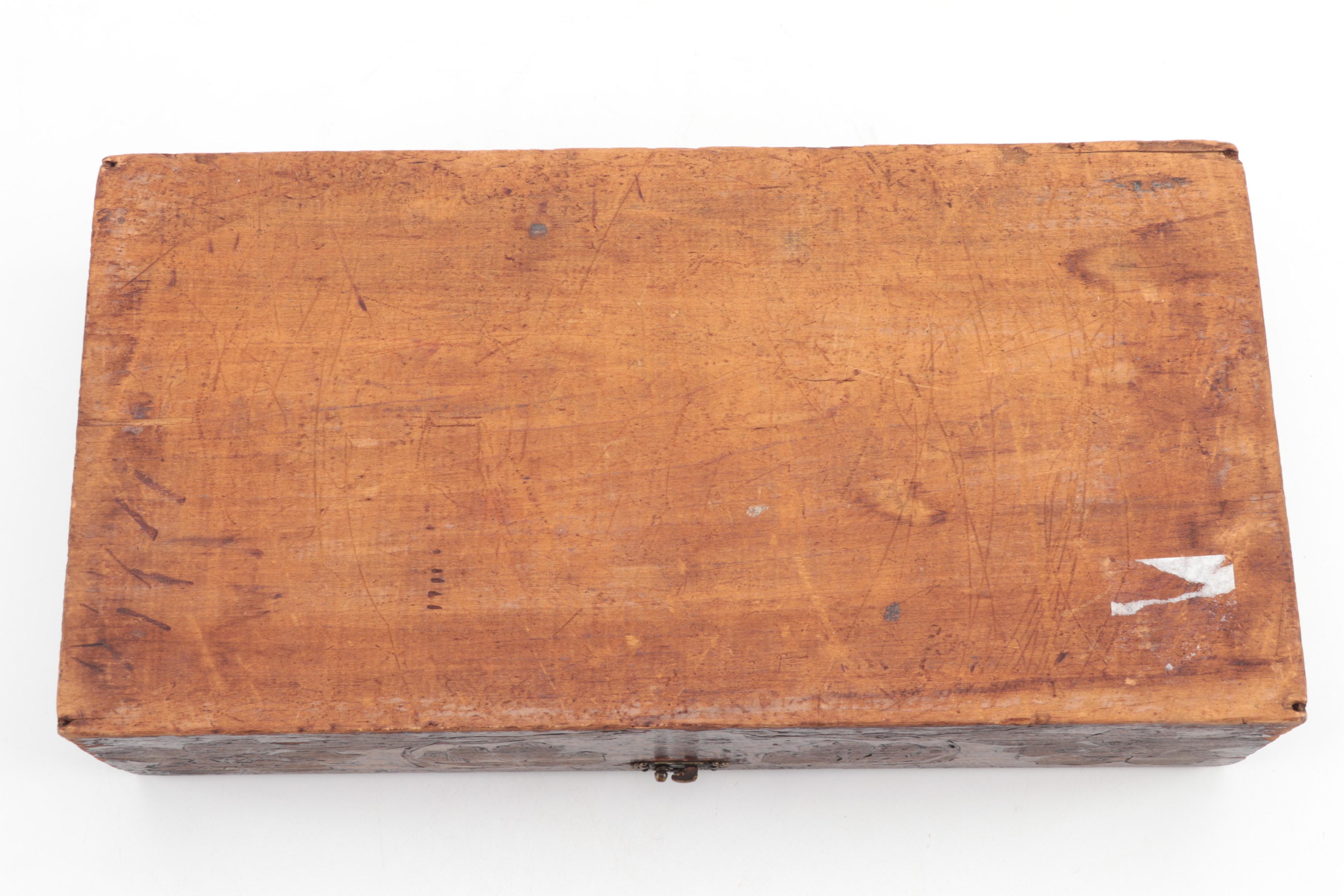 Two Figural Pyrography Boxes