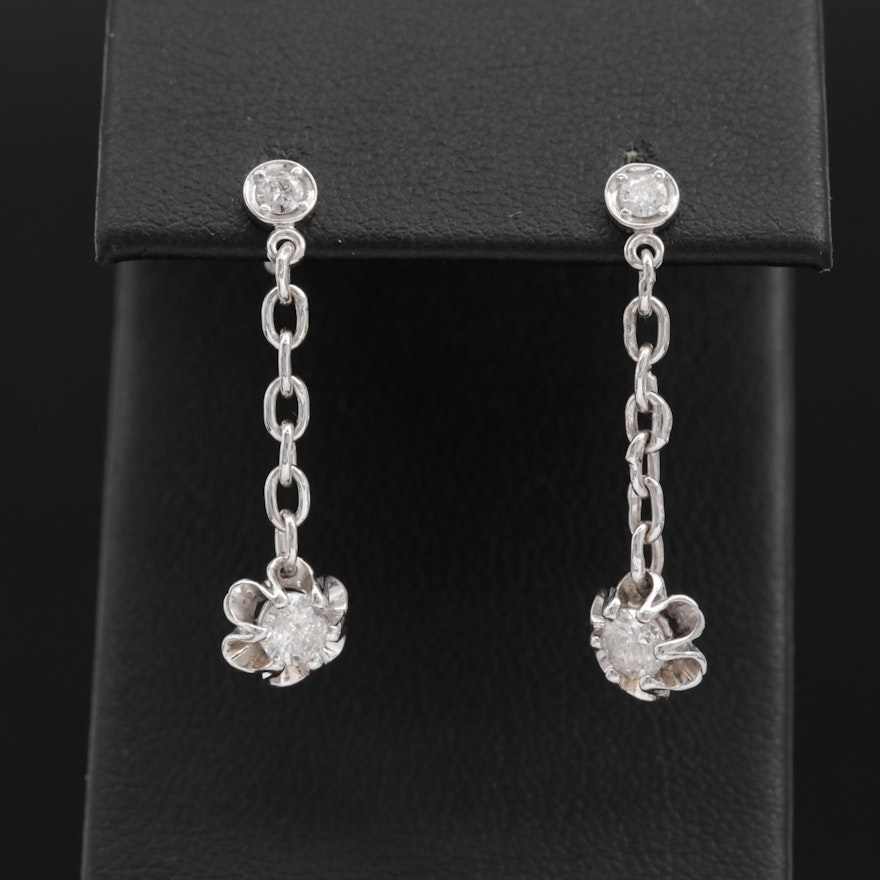 14K Gold Diamond Dangle Earrings with Buttercup Settings