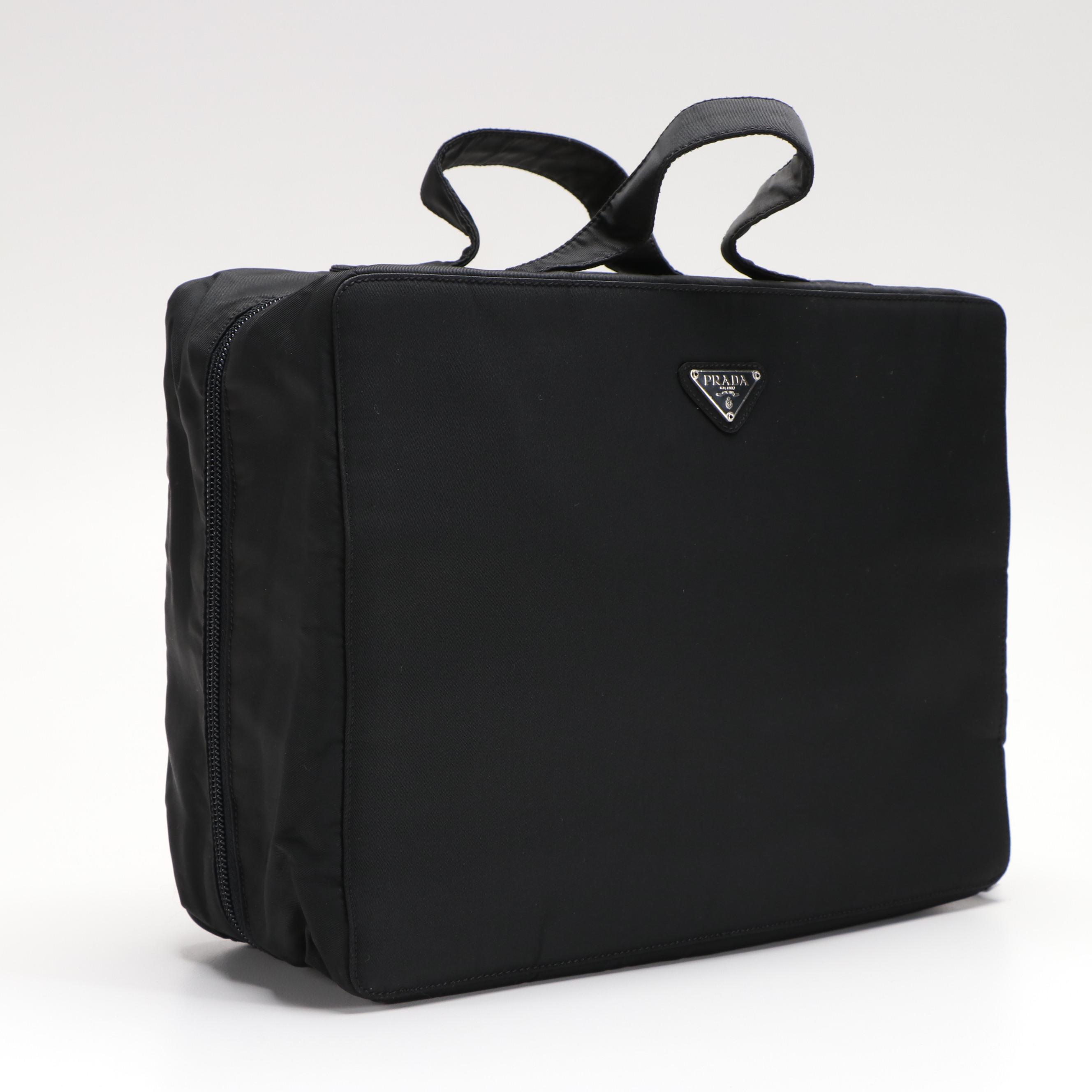 Prada Black Tessuto Nylon Top Handle Toiletry Bag