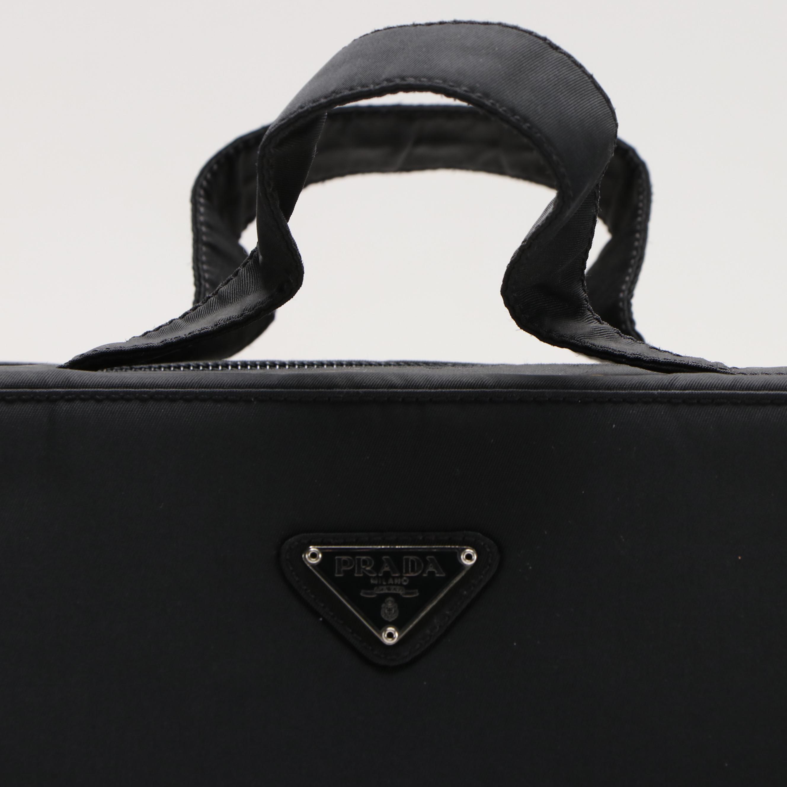 Prada Black Tessuto Nylon Top Handle Toiletry Bag