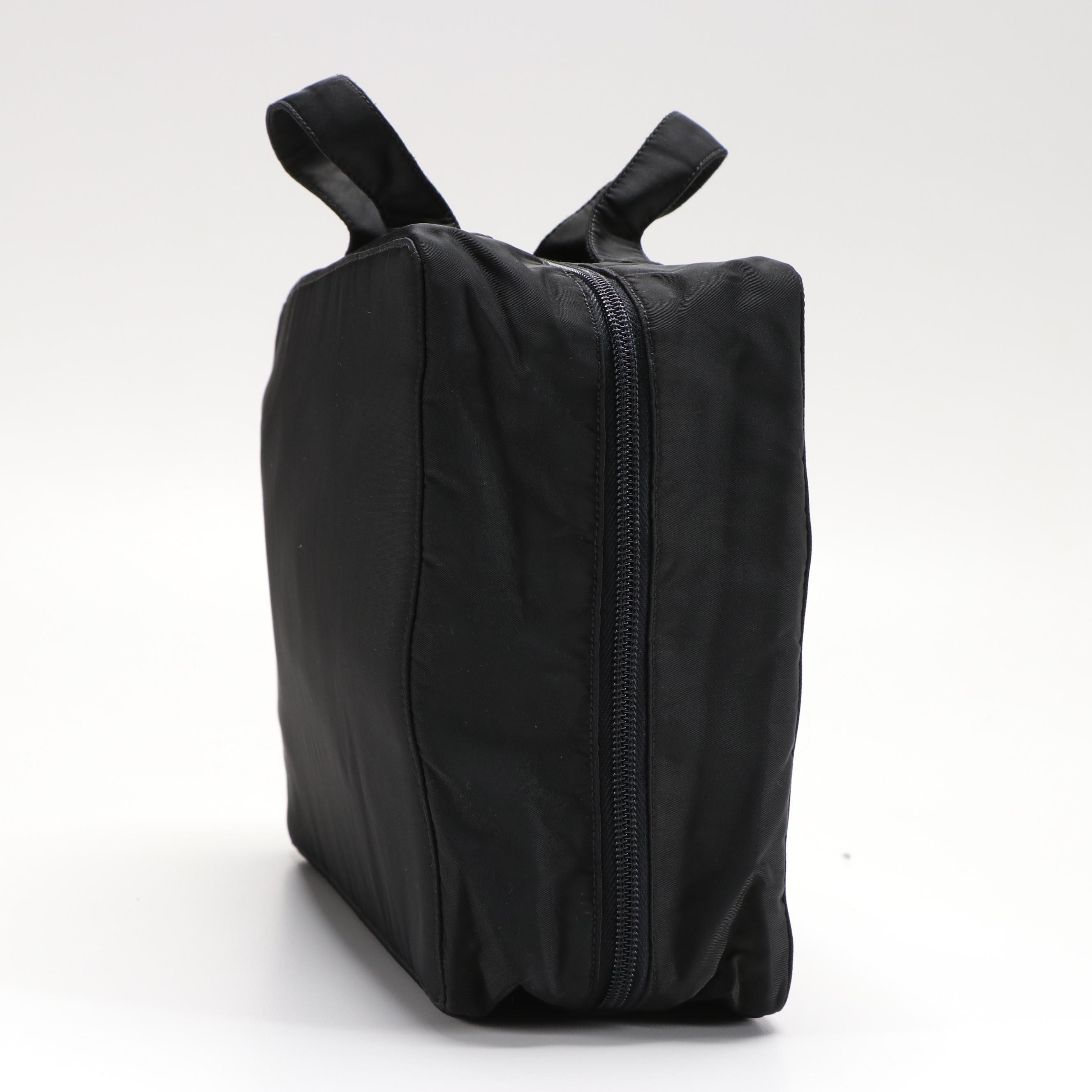 Prada Black Tessuto Nylon Top Handle Toiletry Bag