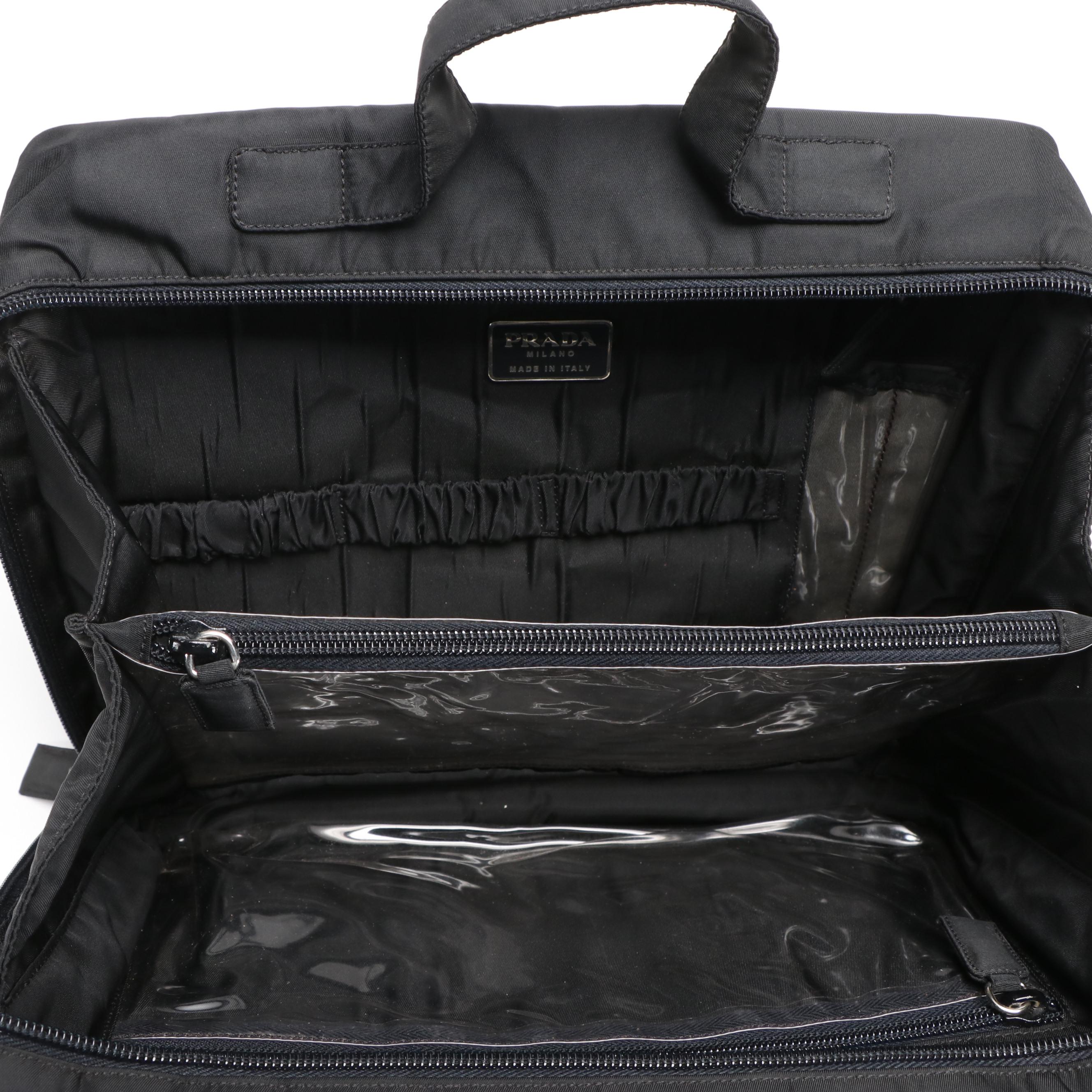 Prada Black Tessuto Nylon Top Handle Toiletry Bag